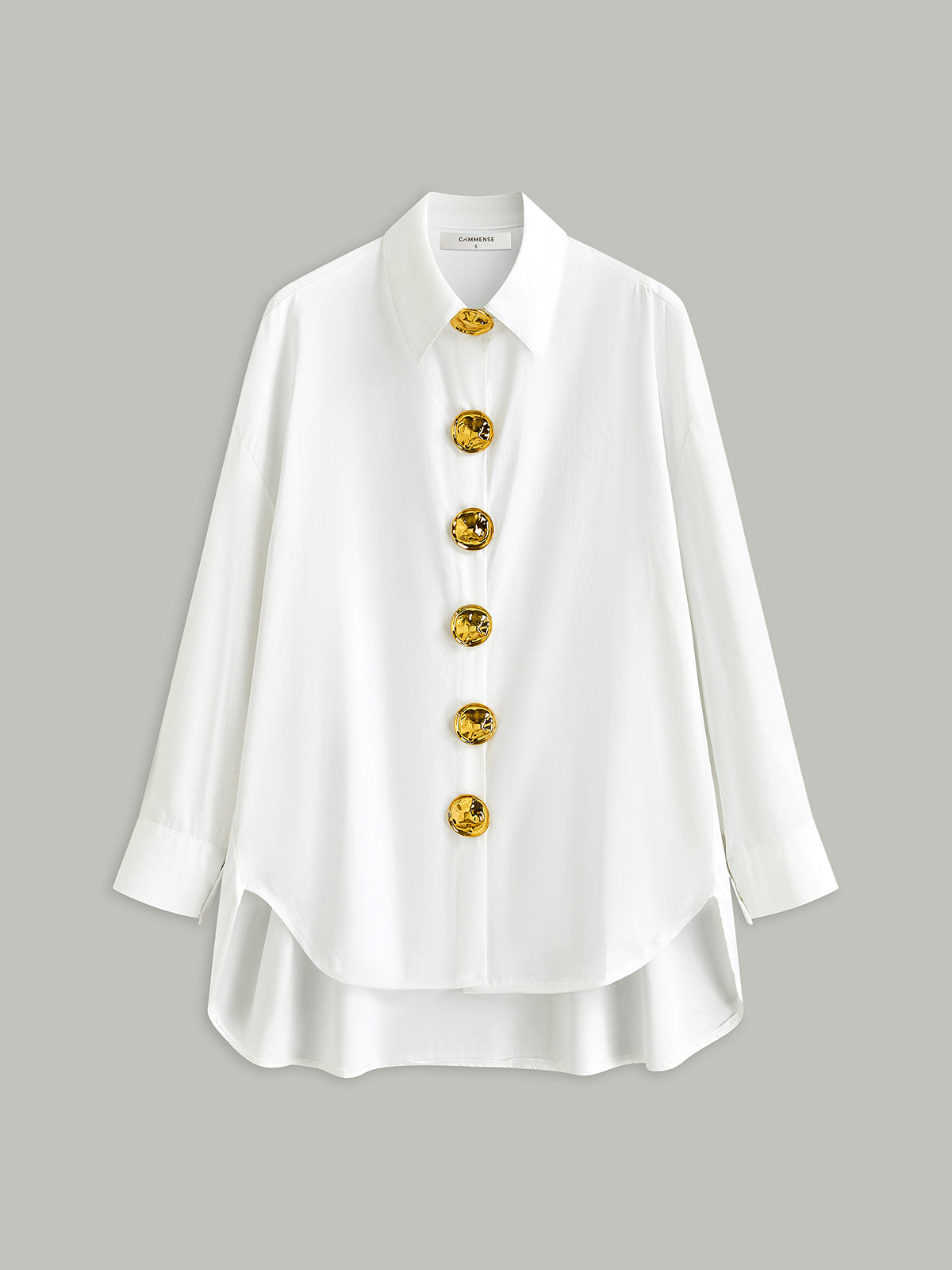Long-Sleeved Shirt with Gold Buttons-Chicvia