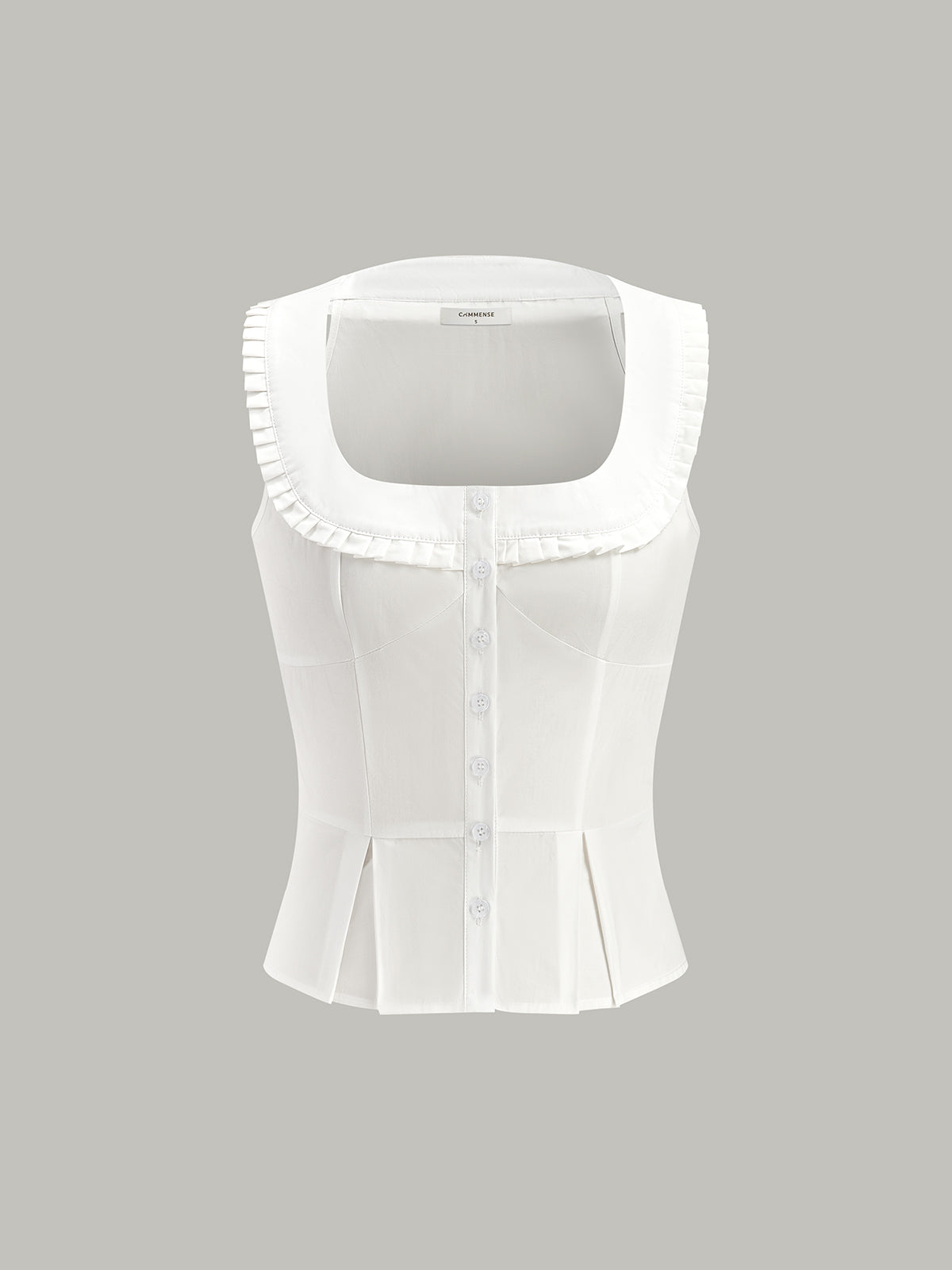 Pleated Square Neck Buttoned Top-Chicvia