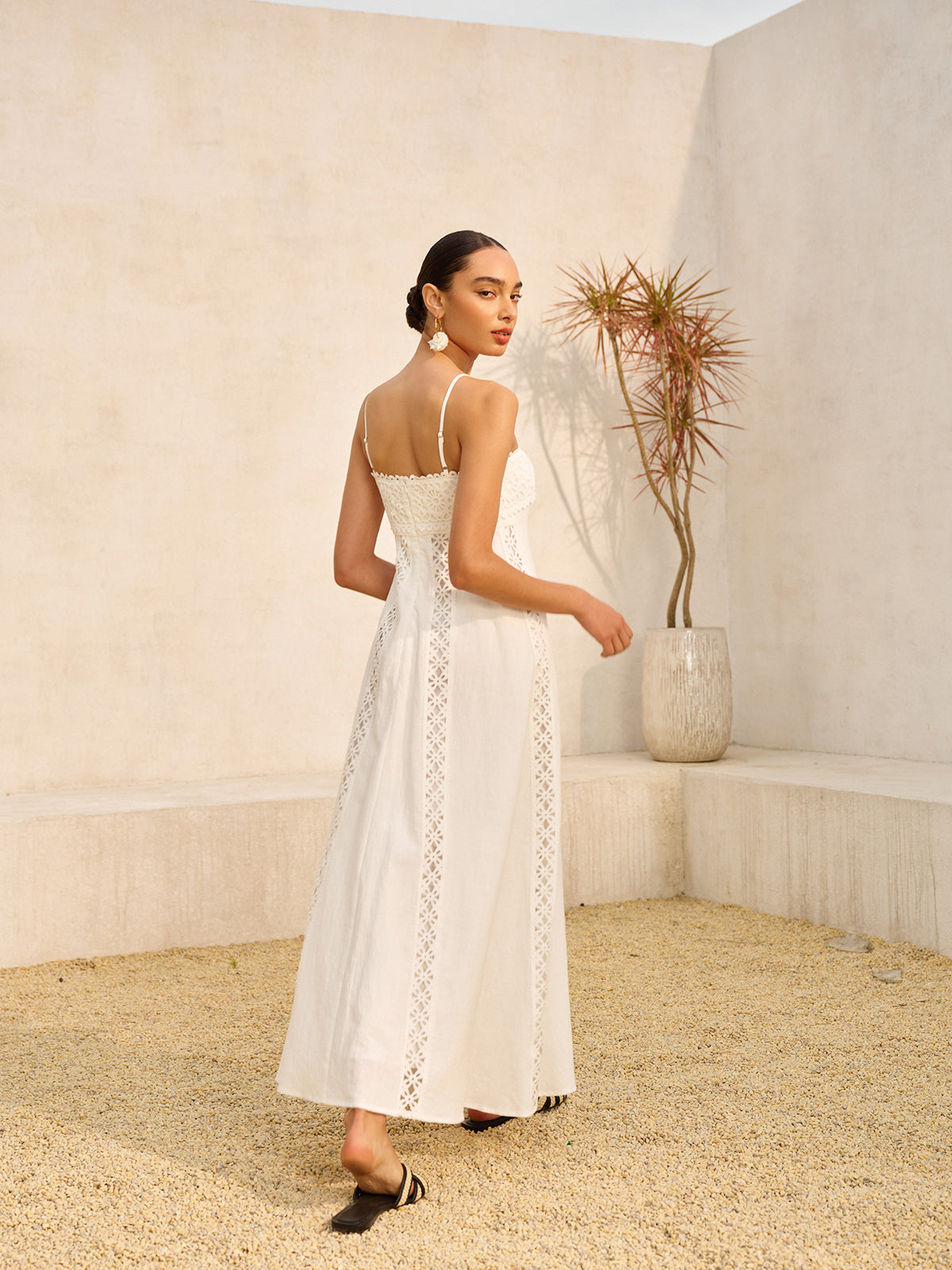 Lace Trim Cotton Cami Dress-Chicvia