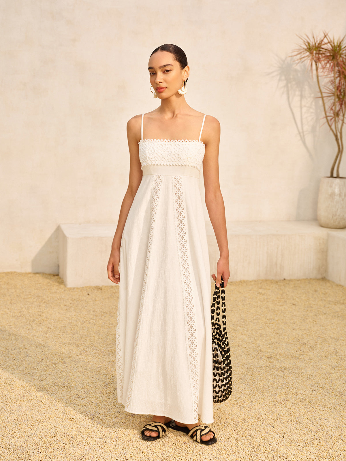 Lace Trim Cotton Cami Dress-Chicvia