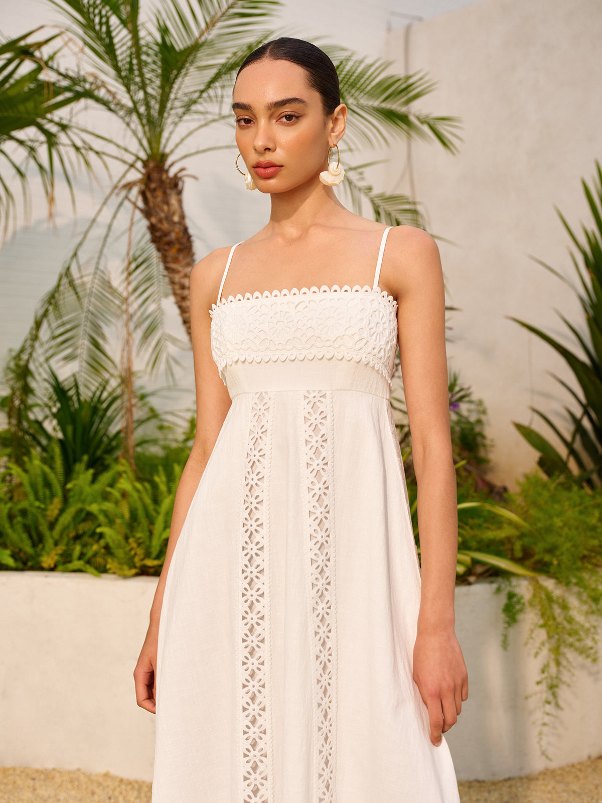 Lace Trim Cotton Cami Dress-Chicvia