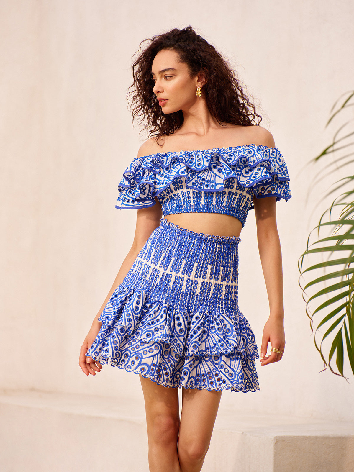 Off-Shoulder Ruffled Skirt Set-Chicvia