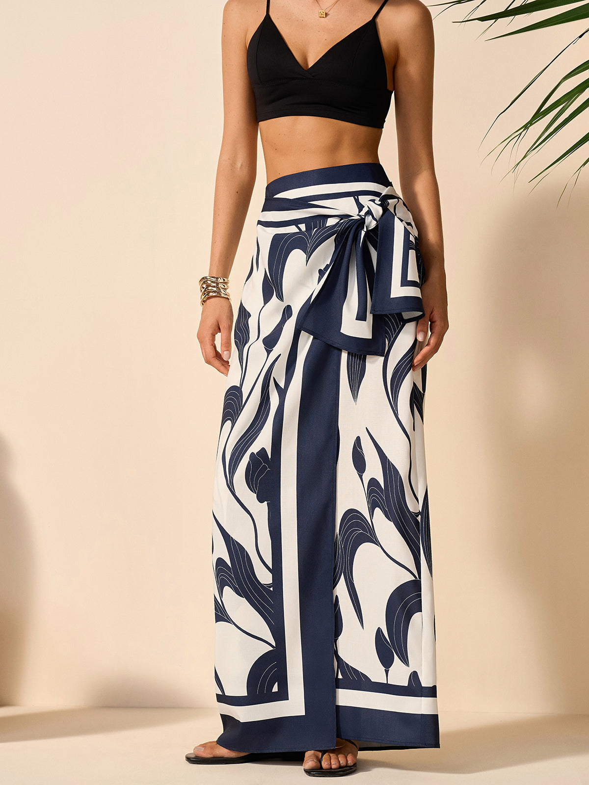 Floral Print Tie-Waist Skirt-Chicvia