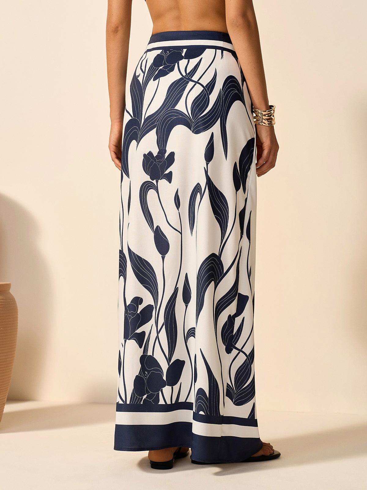 Floral Print Tie-Waist Skirt-Chicvia