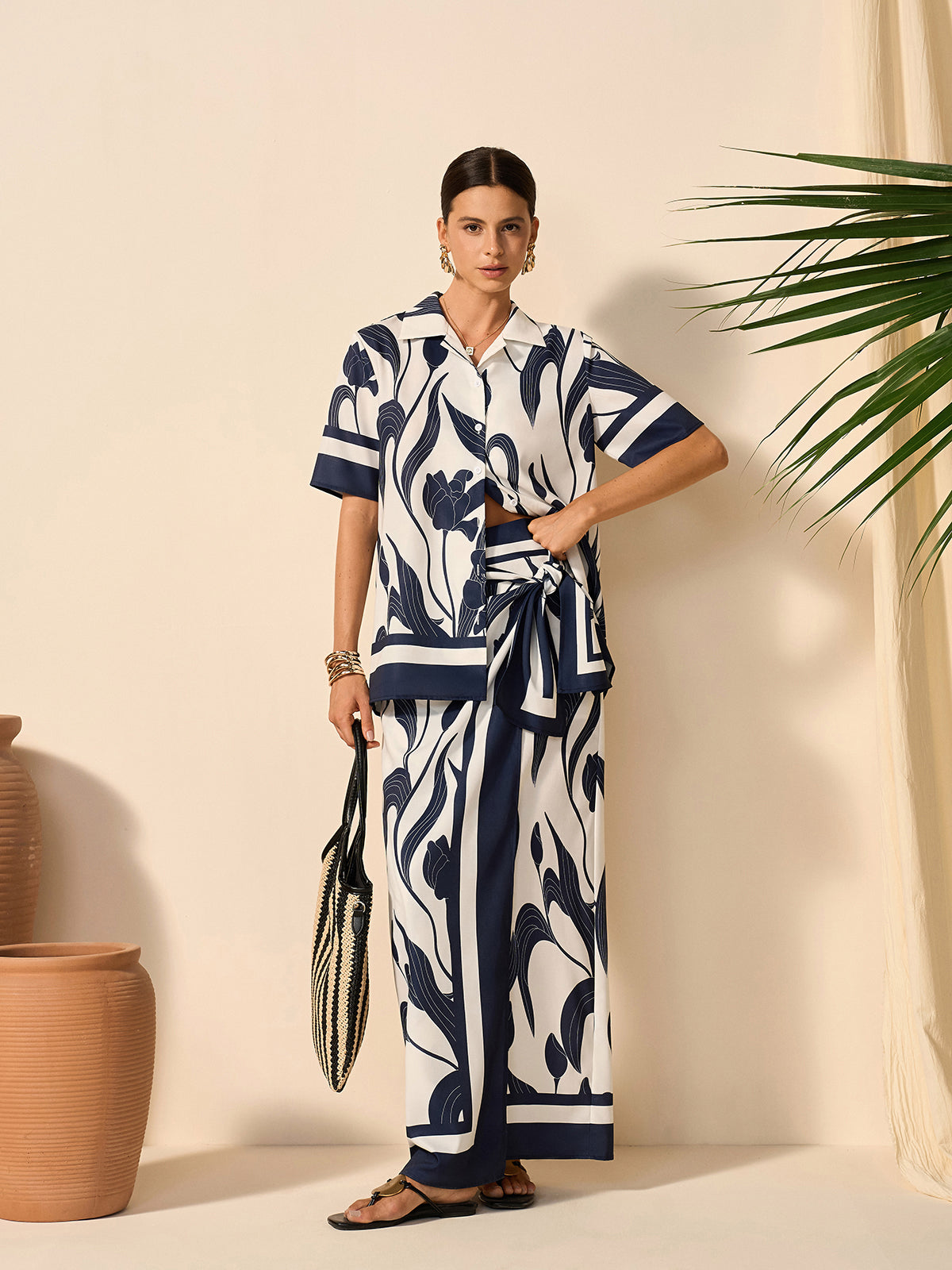 Floral Print Semi-Sheer Button-Up Shirt-Chicvia