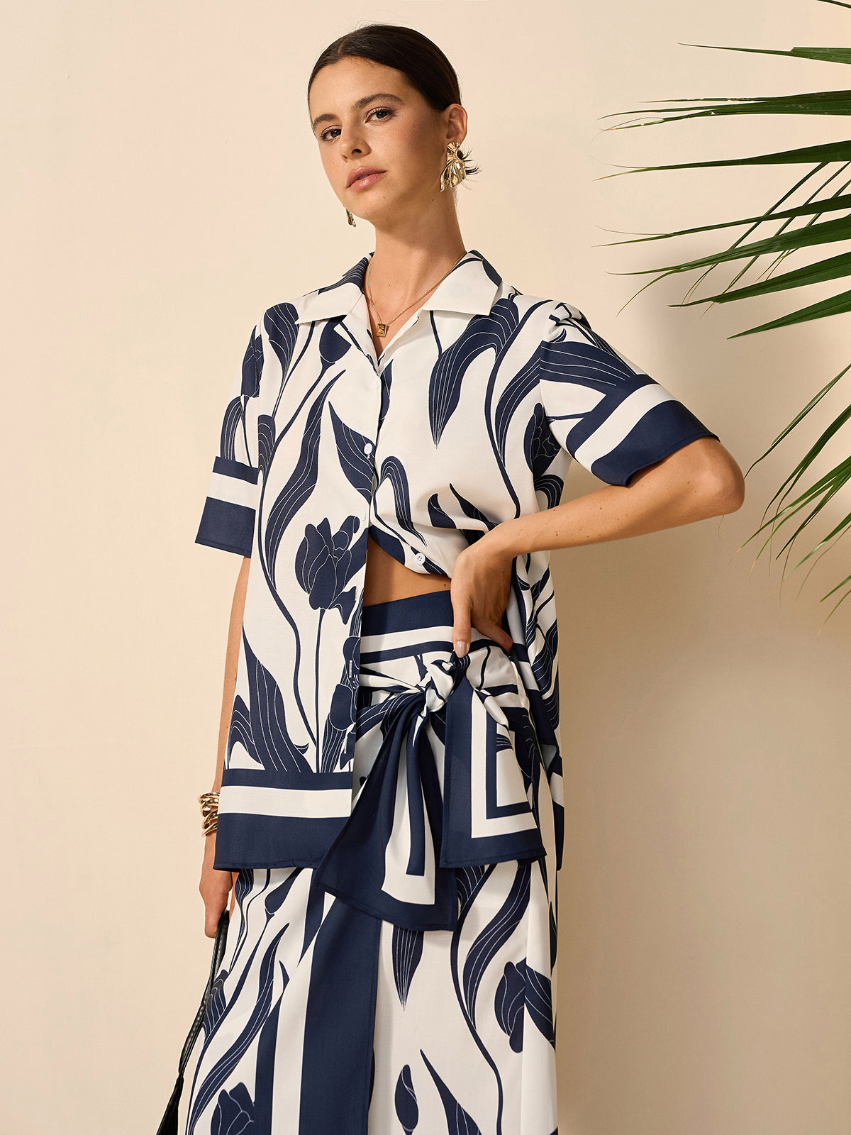 Floral Print Semi-Sheer Button-Up Shirt-Chicvia