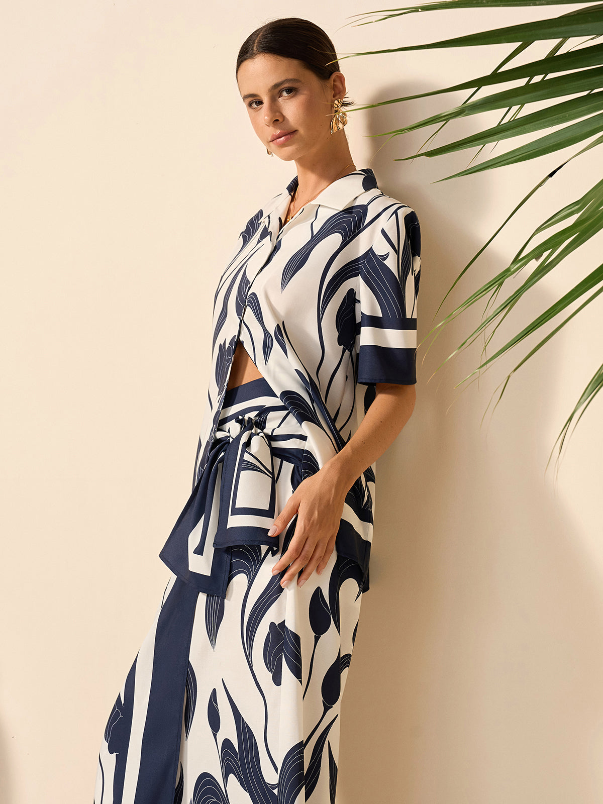 Floral Print Semi-Sheer Button-Up Shirt-Chicvia