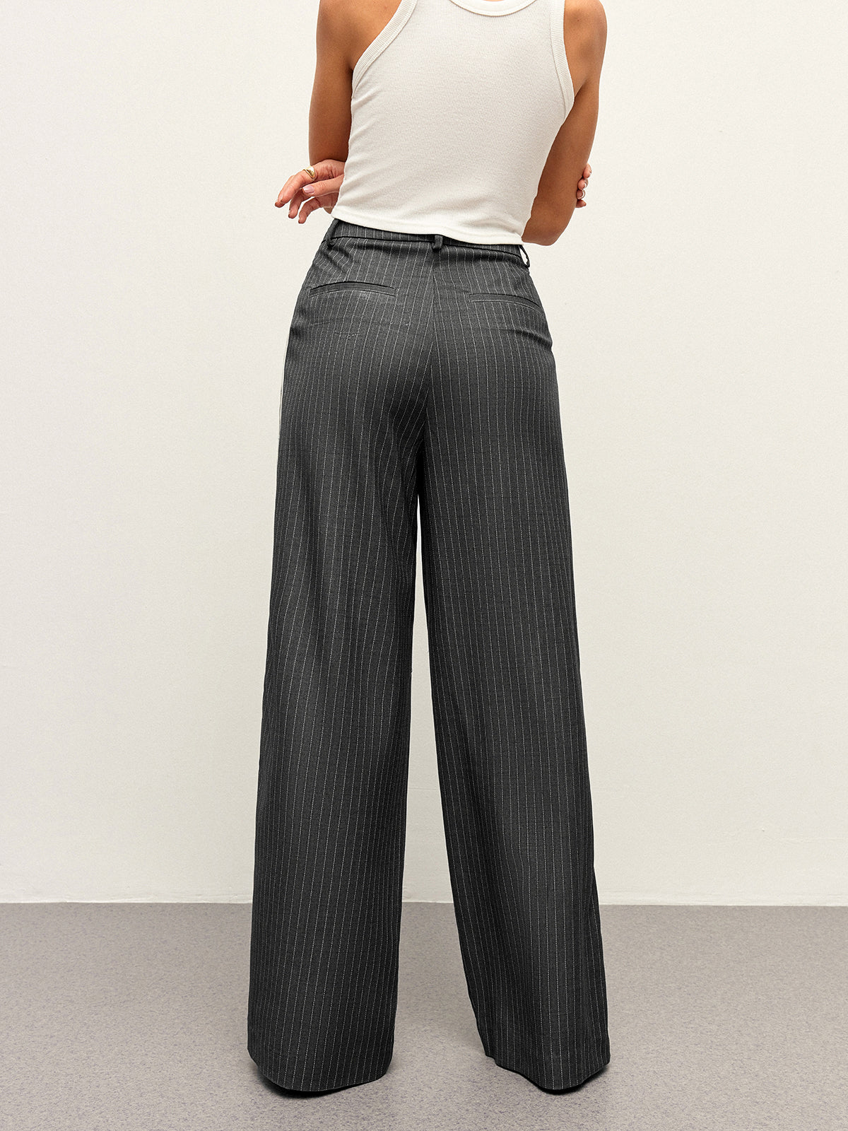Mid-Waist Striped Panel Pants-Chicvia