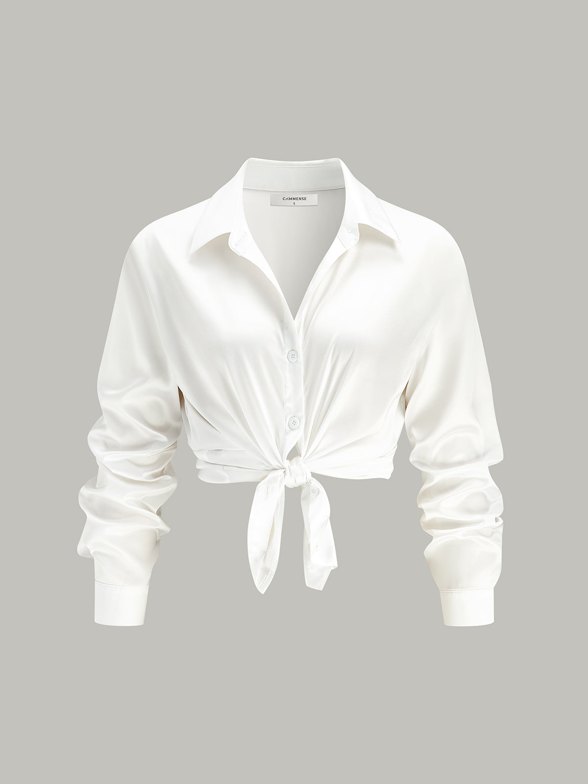 Long-Sleeve Spread Collar Buttoned Shirt-Chicvia