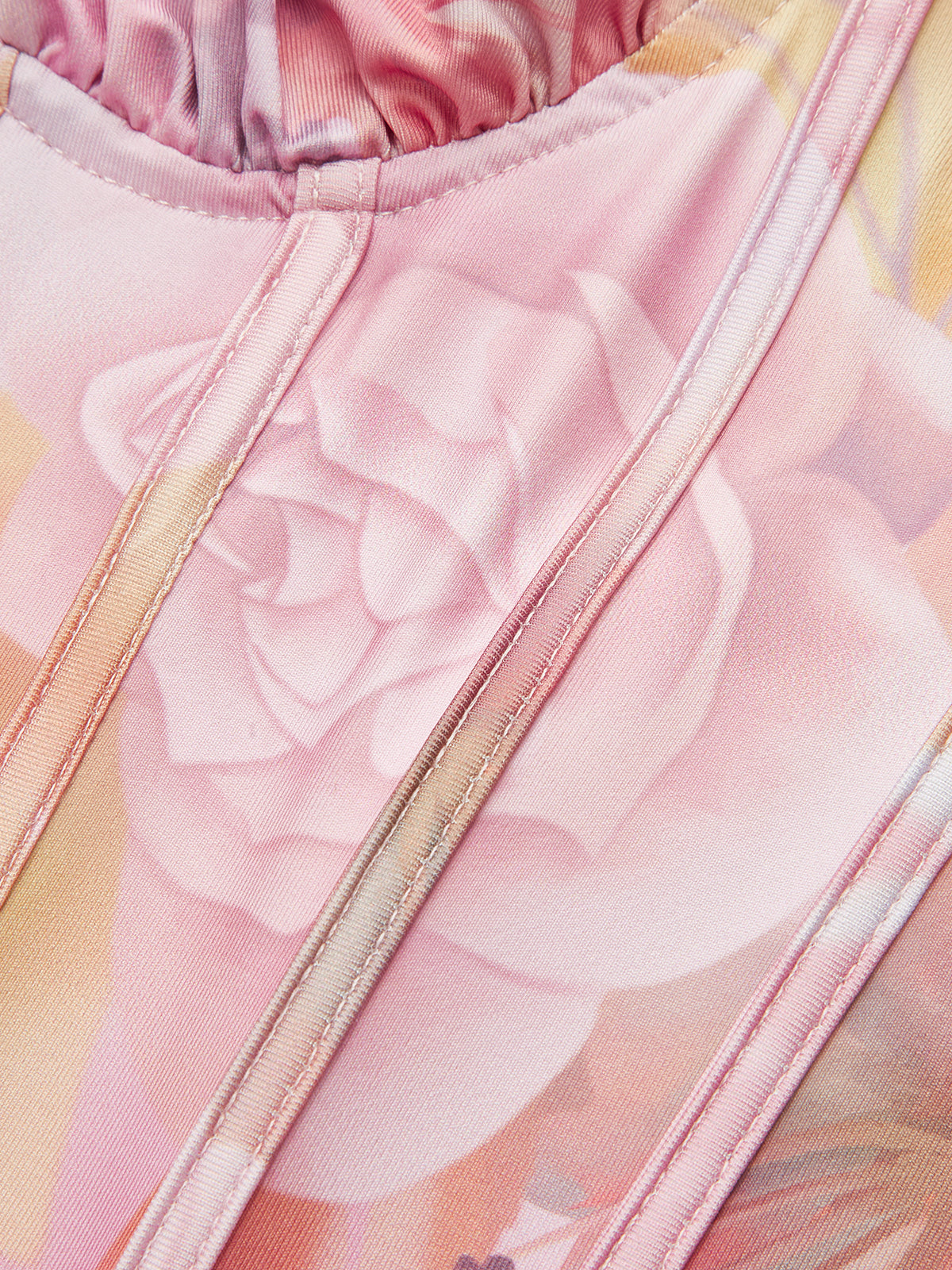 Floral Print Halter Dress With Corset Detail-Chicvia