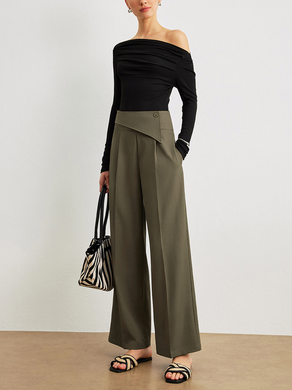 Mid-Waist Asymmetrical Design Pants-Chicvia