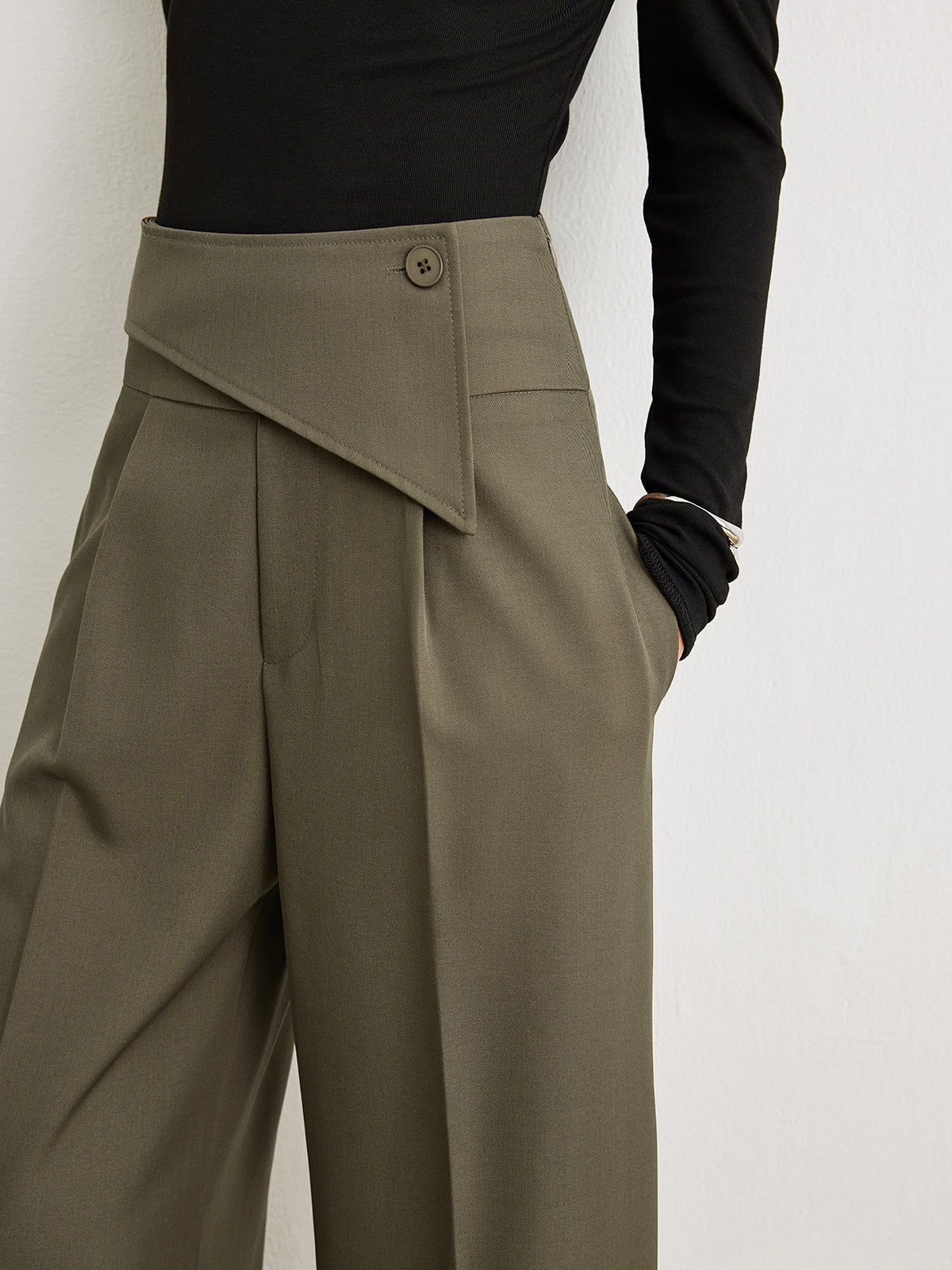 Mid-Waist Asymmetrical Design Pants-Chicvia