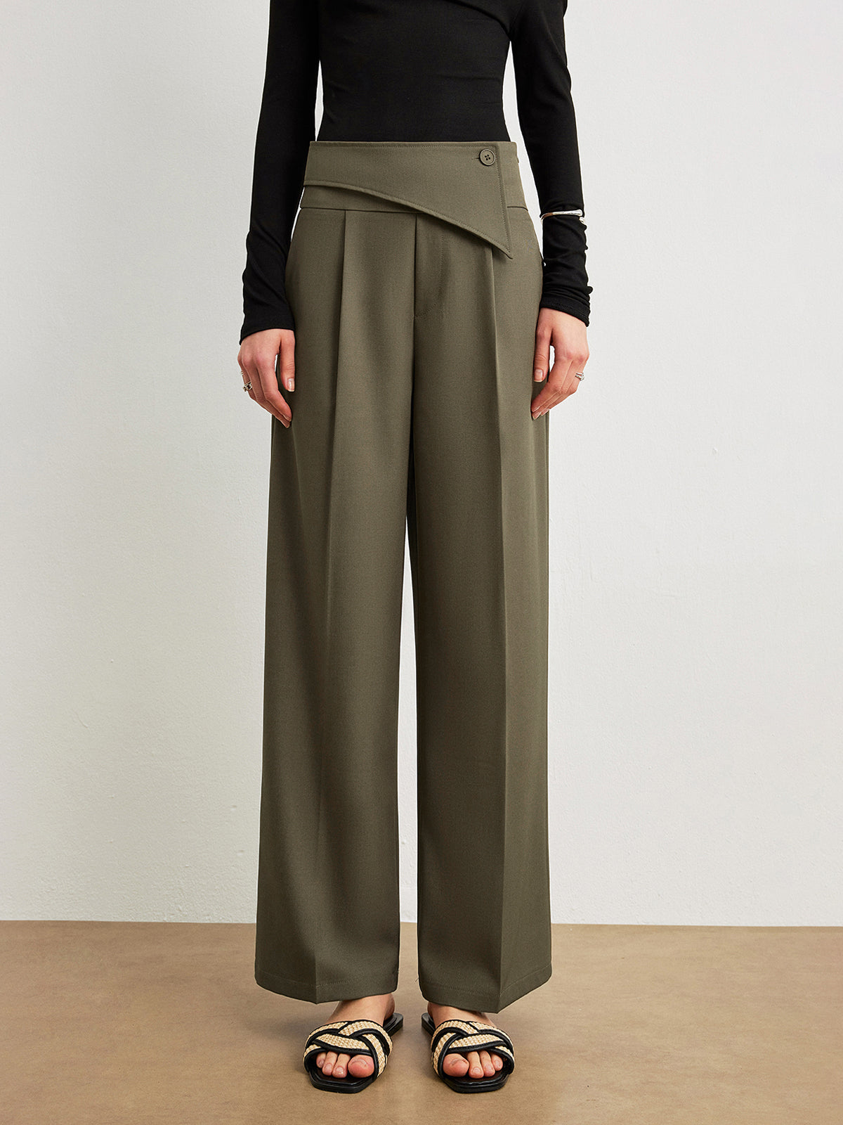 Mid-Waist Asymmetrical Design Pants-Chicvia