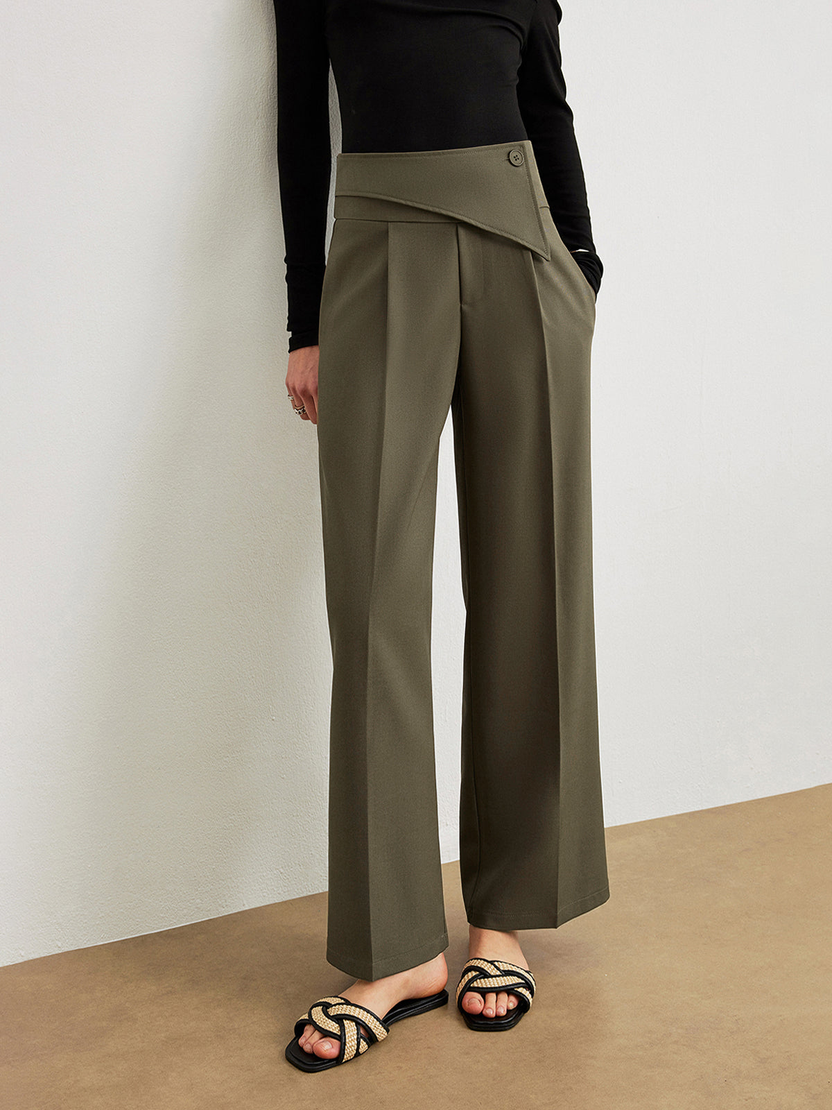 Mid-Waist Asymmetrical Design Pants-Chicvia