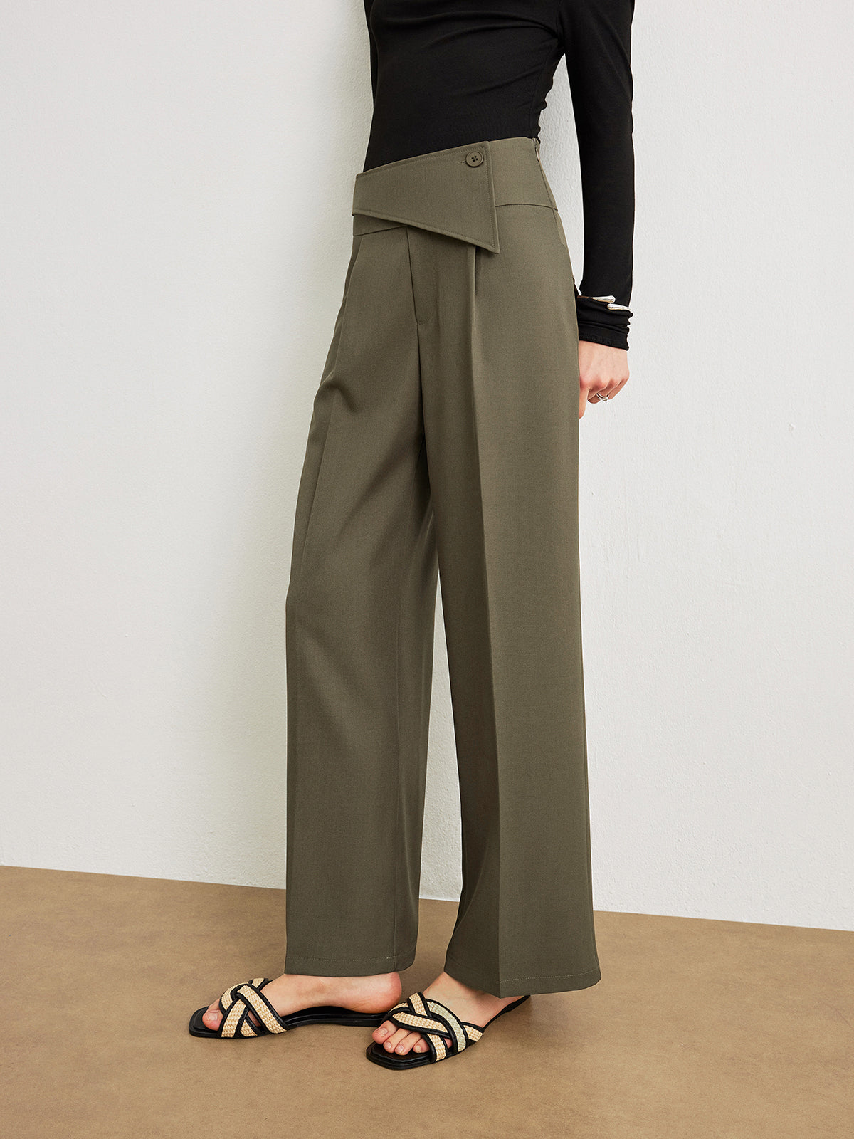 Mid-Waist Asymmetrical Design Pants-Chicvia