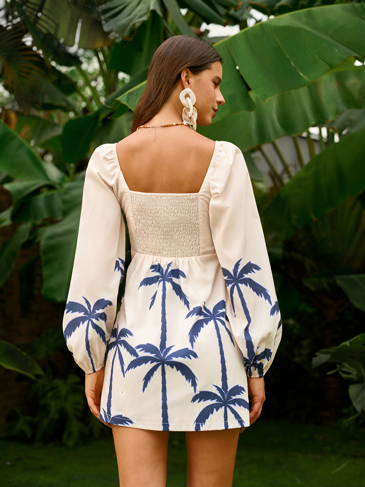 Long Sleeve Twist Front Print Dress-Chicvia