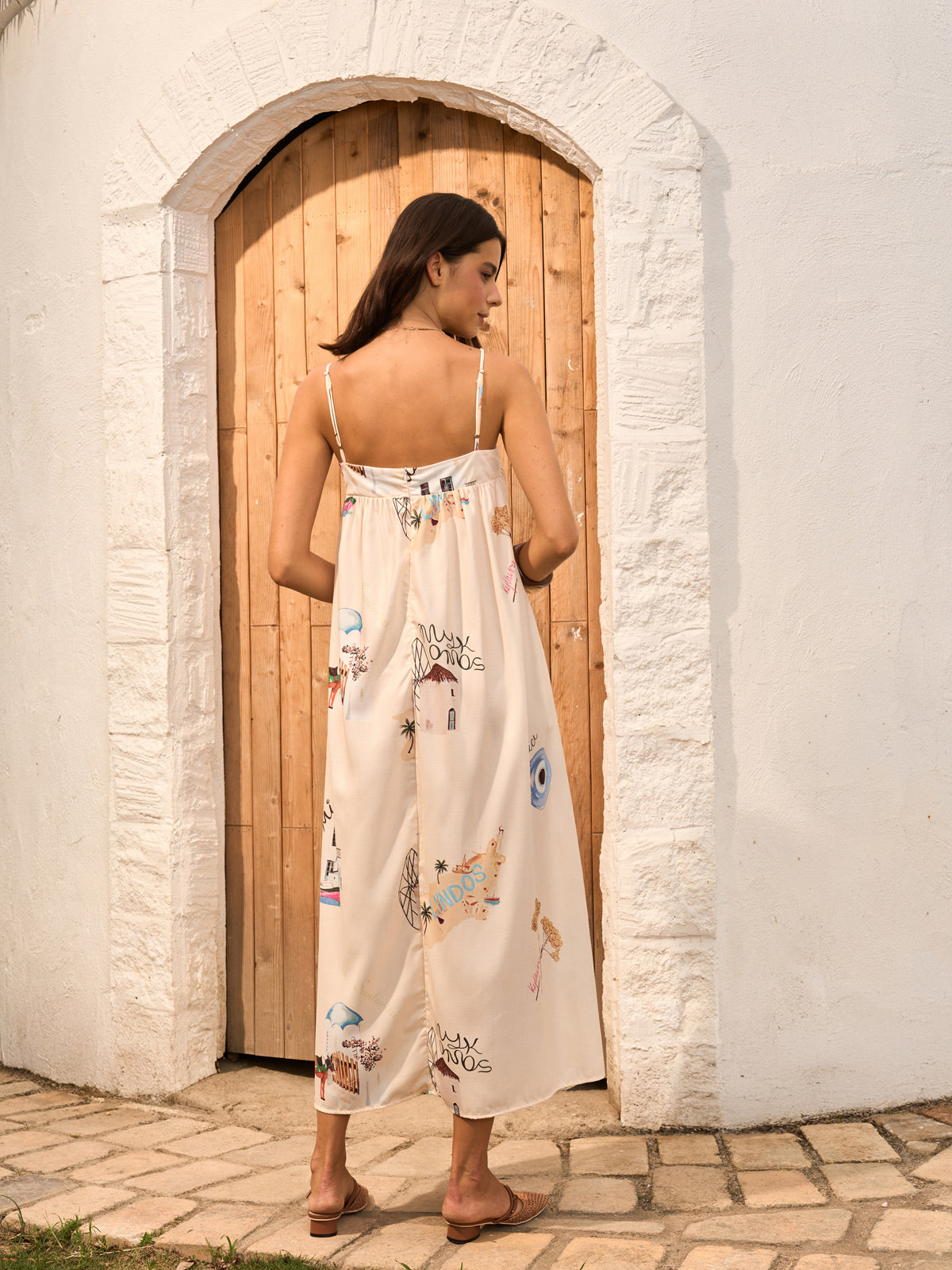 Graphic Print Tie-Front Cami Dress-Chicvia