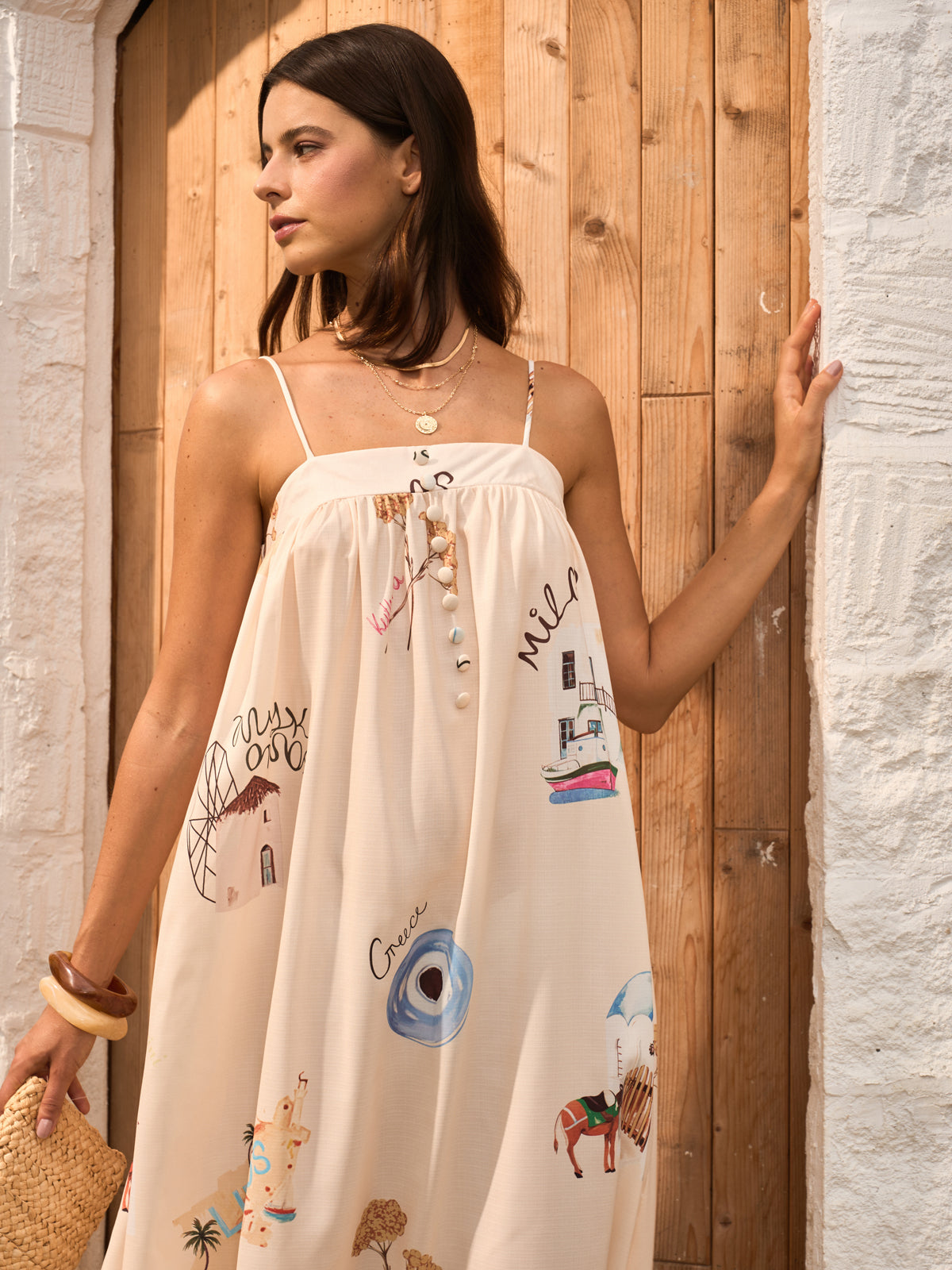 Graphic Print Tie-Front Cami Dress-Chicvia