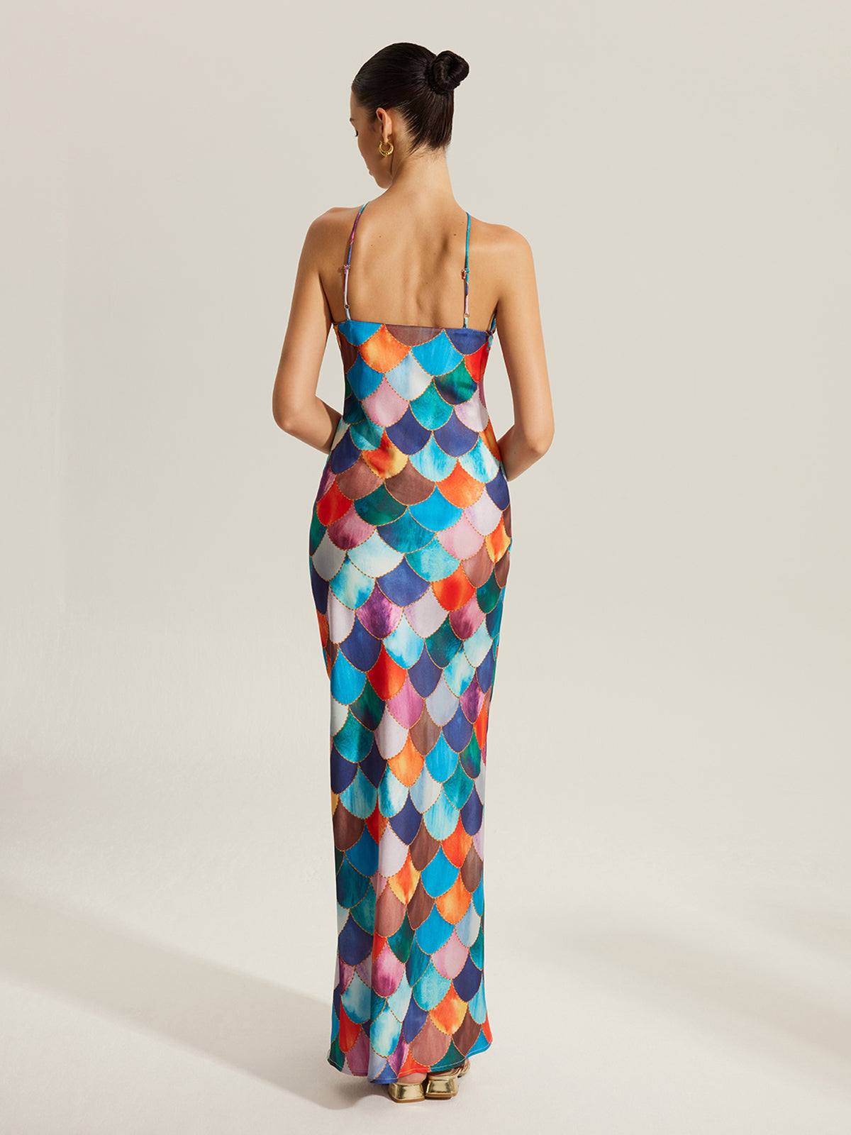 Colorful Scales Pattern Halter Dress-Chicvia