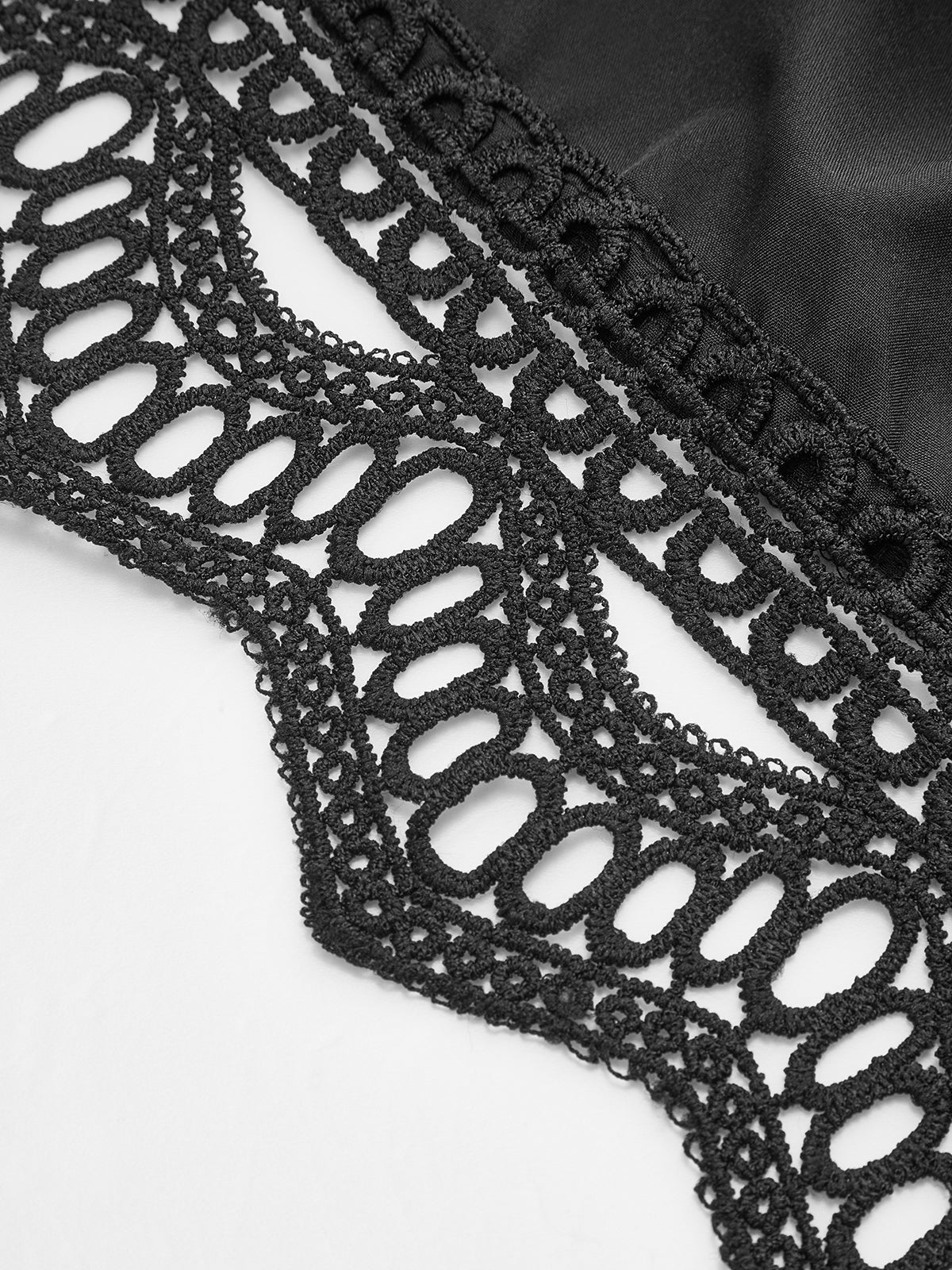 Eyelet Lace Paneled Dress With Waist Tie-Chicvia