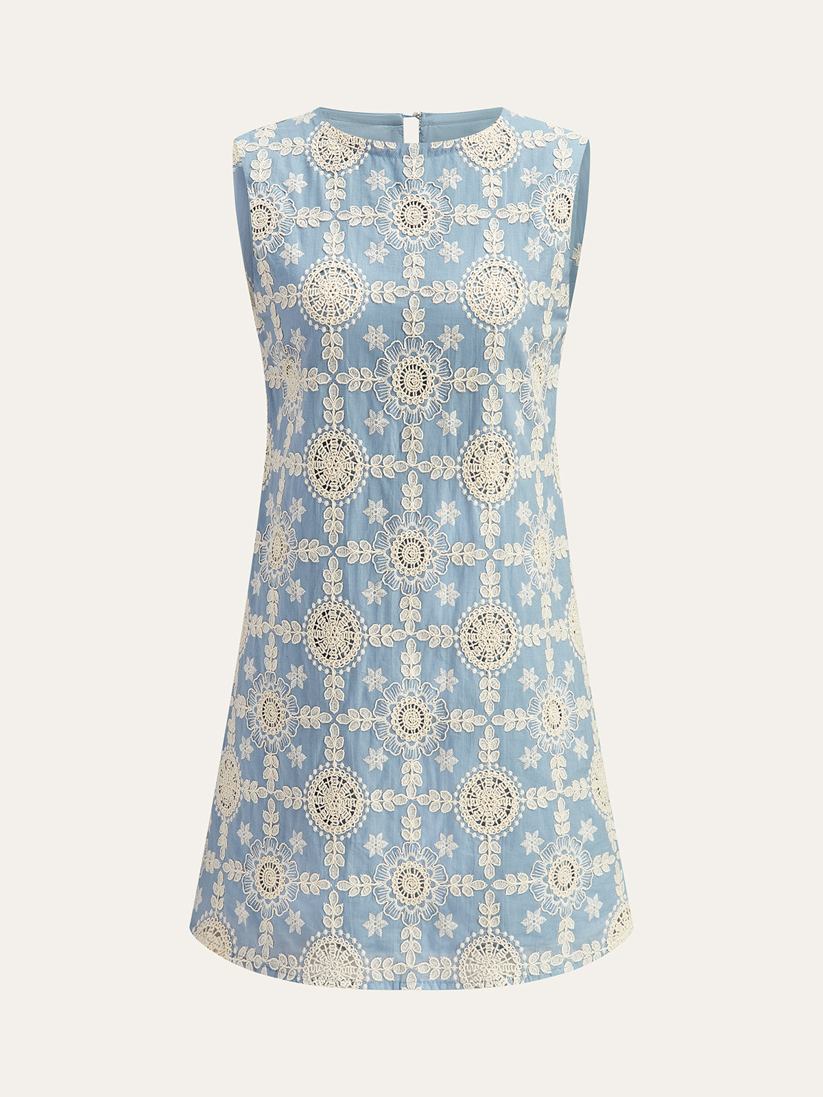 Embroidered Cotton Sleeveless Dress-Chicvia