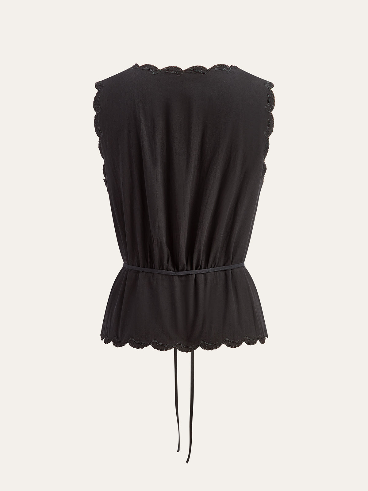 Lace-Trim Scalloped Button-Up Top-Chicvia