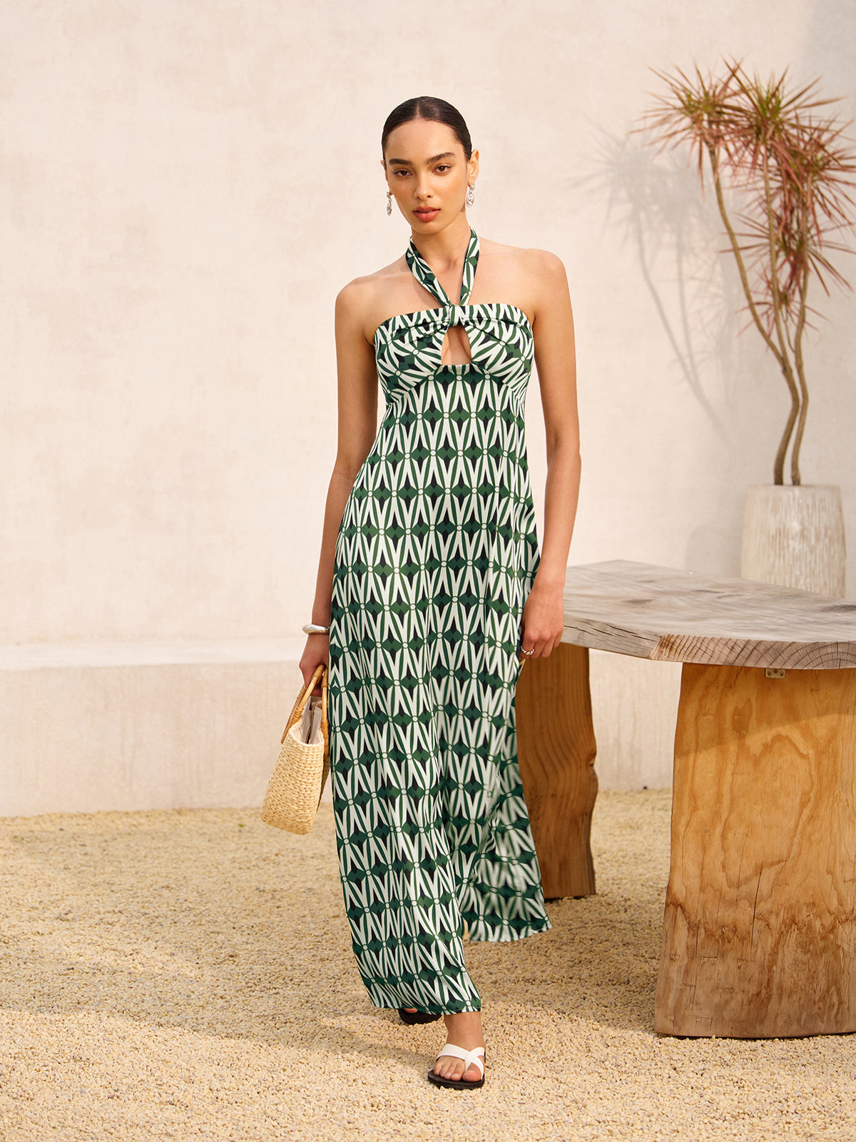 Halter Neck Keyhole Dress-Chicvia