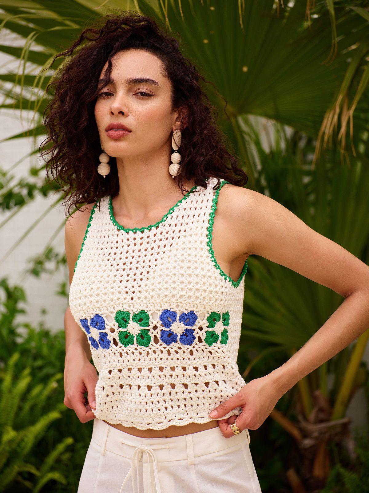 Floral Crochet Sweater Vest-Chicvia