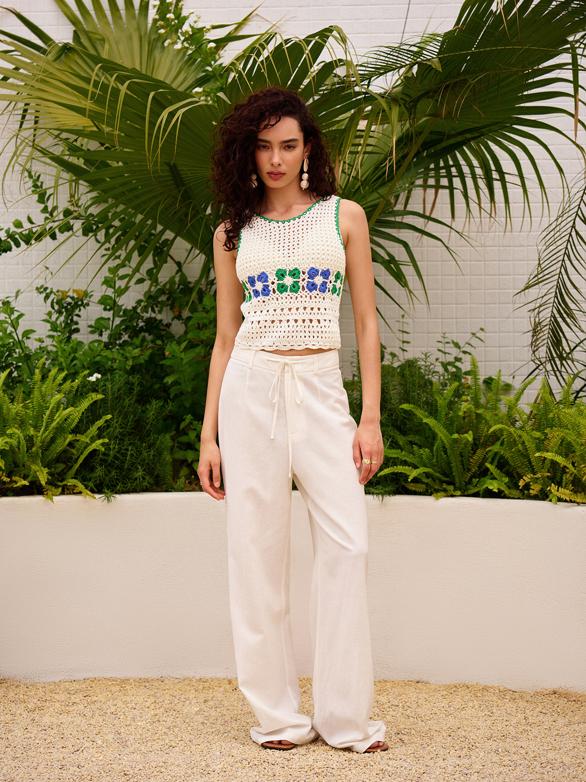 Floral Crochet Sweater Vest-Chicvia