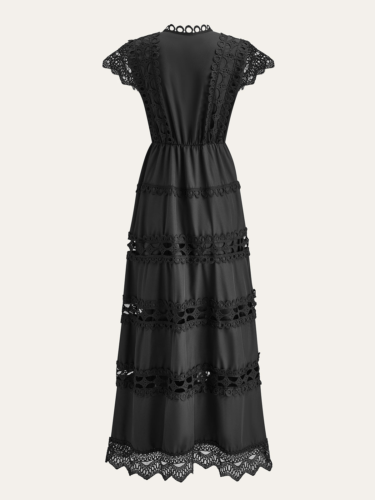 Eyelet Lace Paneled Dress With Waist Tie-Chicvia