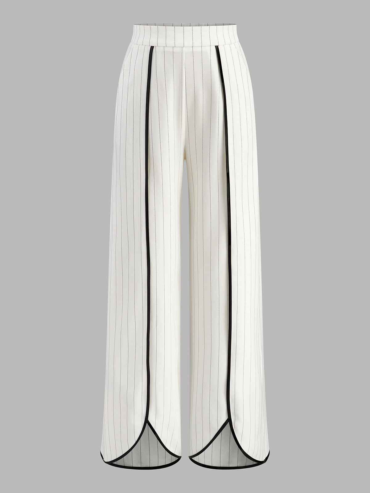 Pinstriped Contrast Trim Wide-Leg Pants-Chicvia