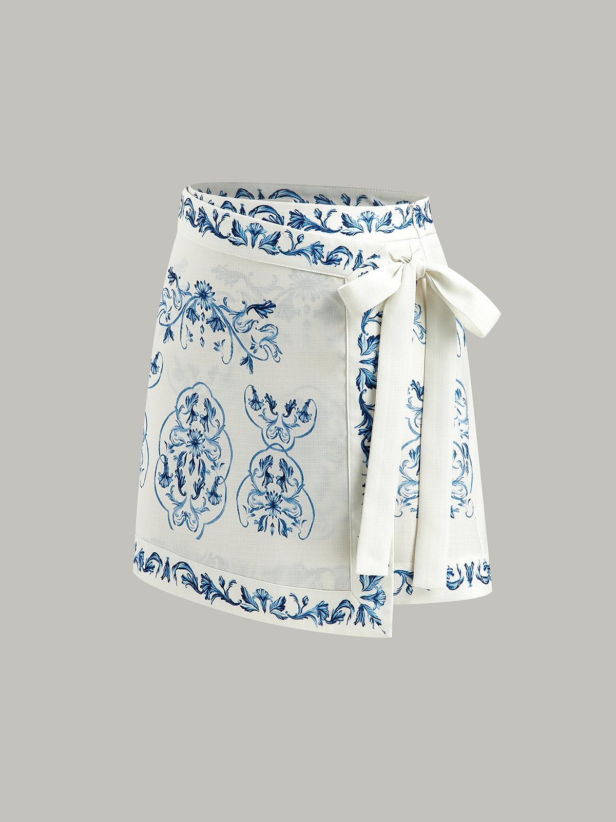 Floral Print Tie-Waist Wrap Skirt-Chicvia