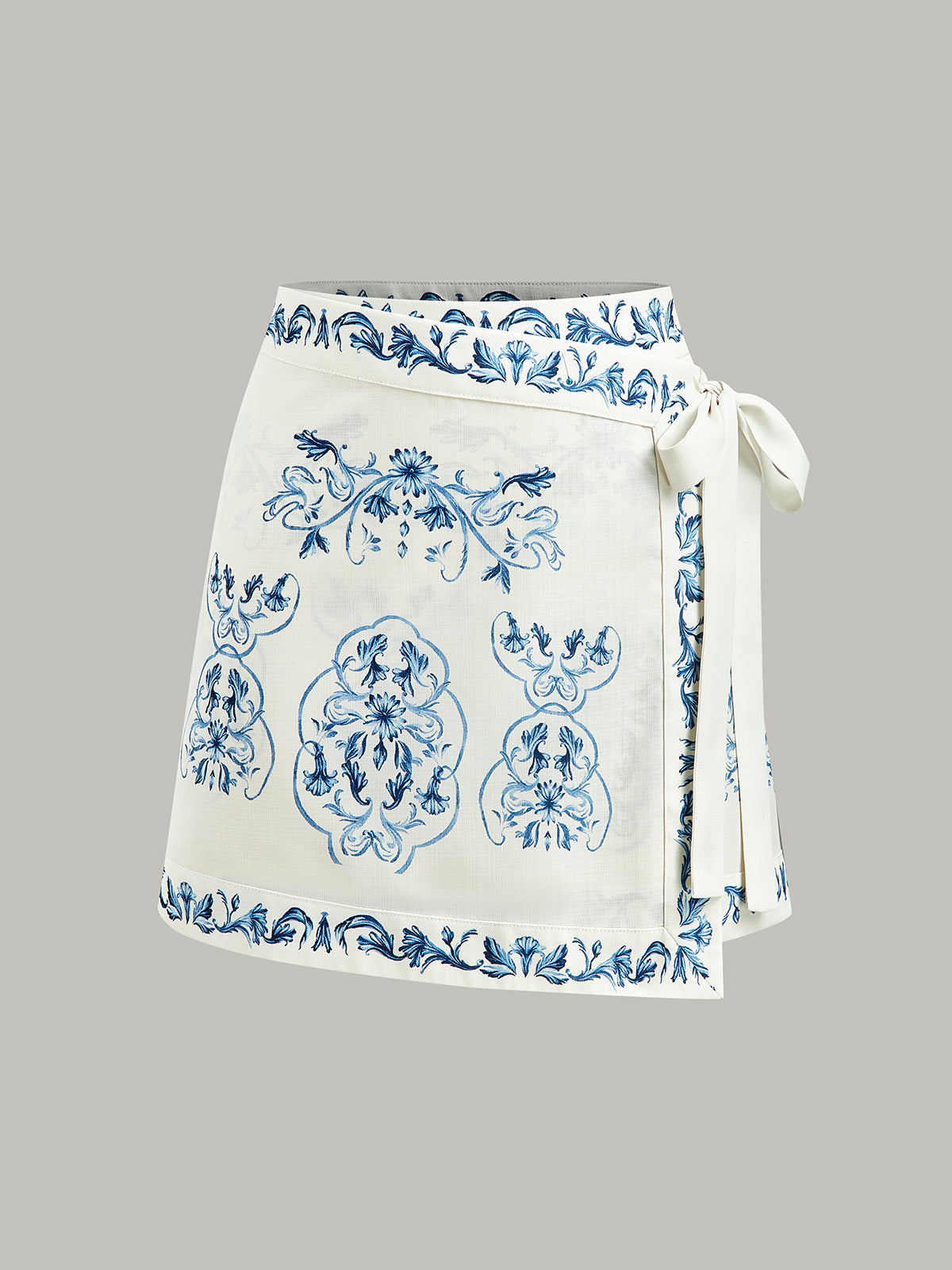 Floral Print Tie-Waist Wrap Skirt-Chicvia