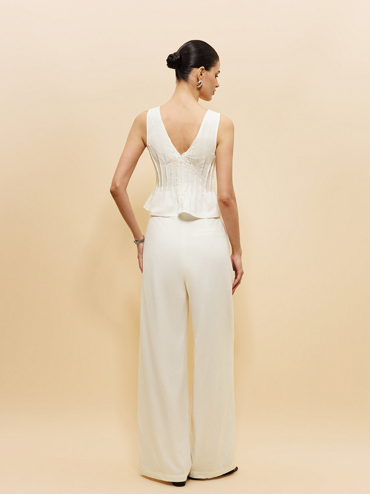 Peplum Top With Wide-Leg Pants Set-Chicvia