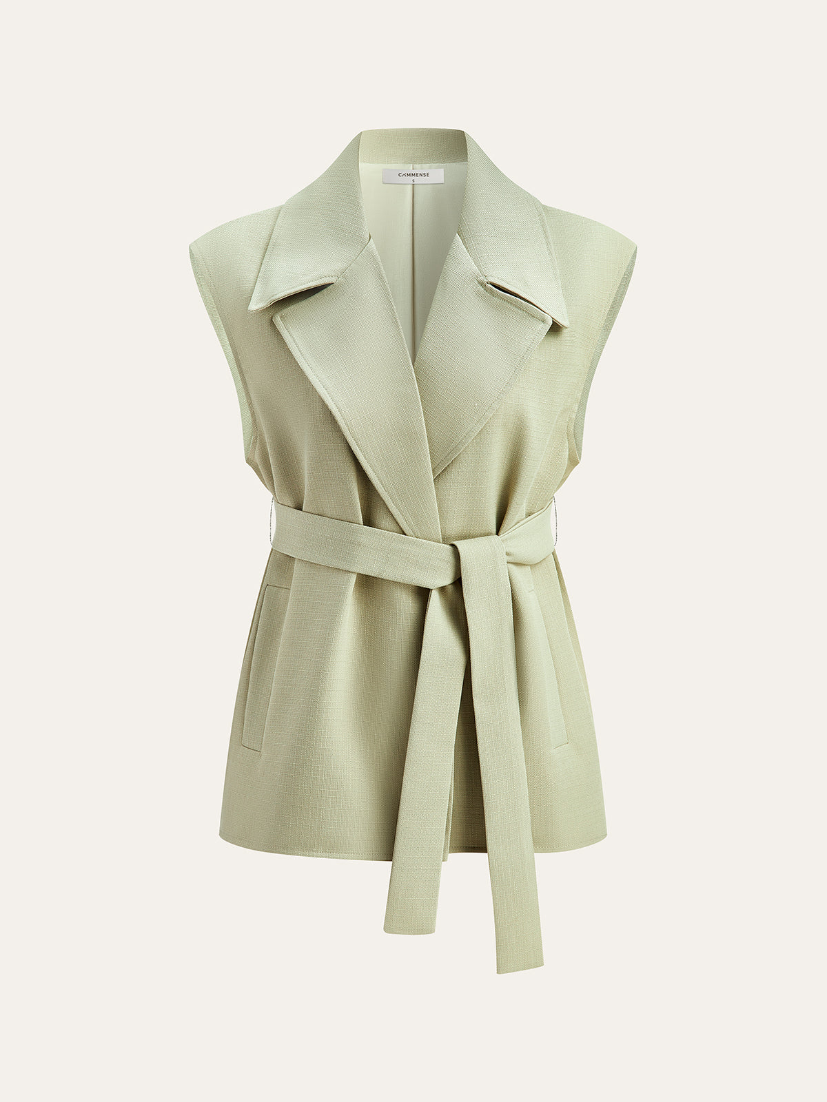 Belted Pocketed Vest-Chicvia