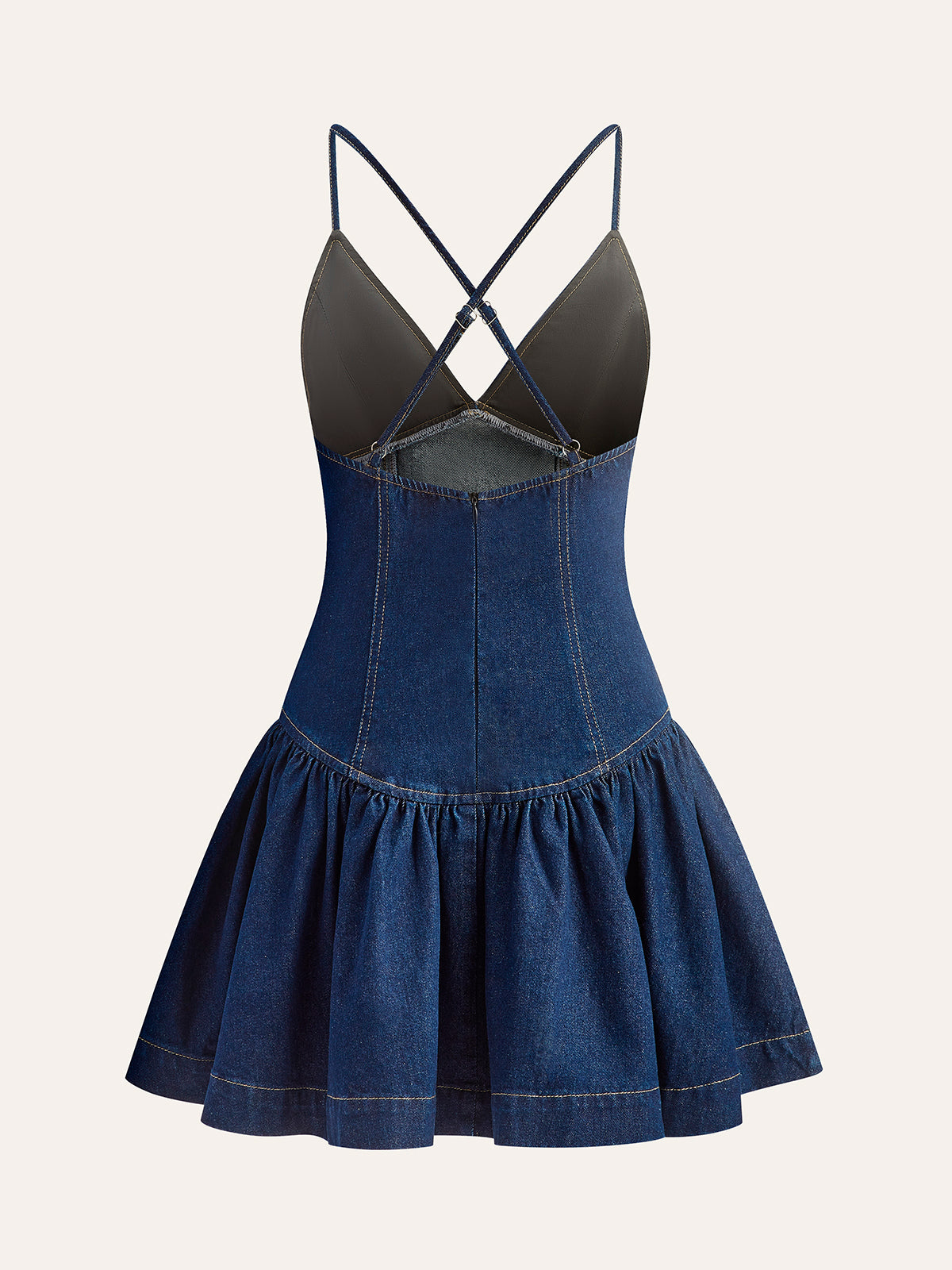 Cross-Back Denim Flared Dress-Chicvia