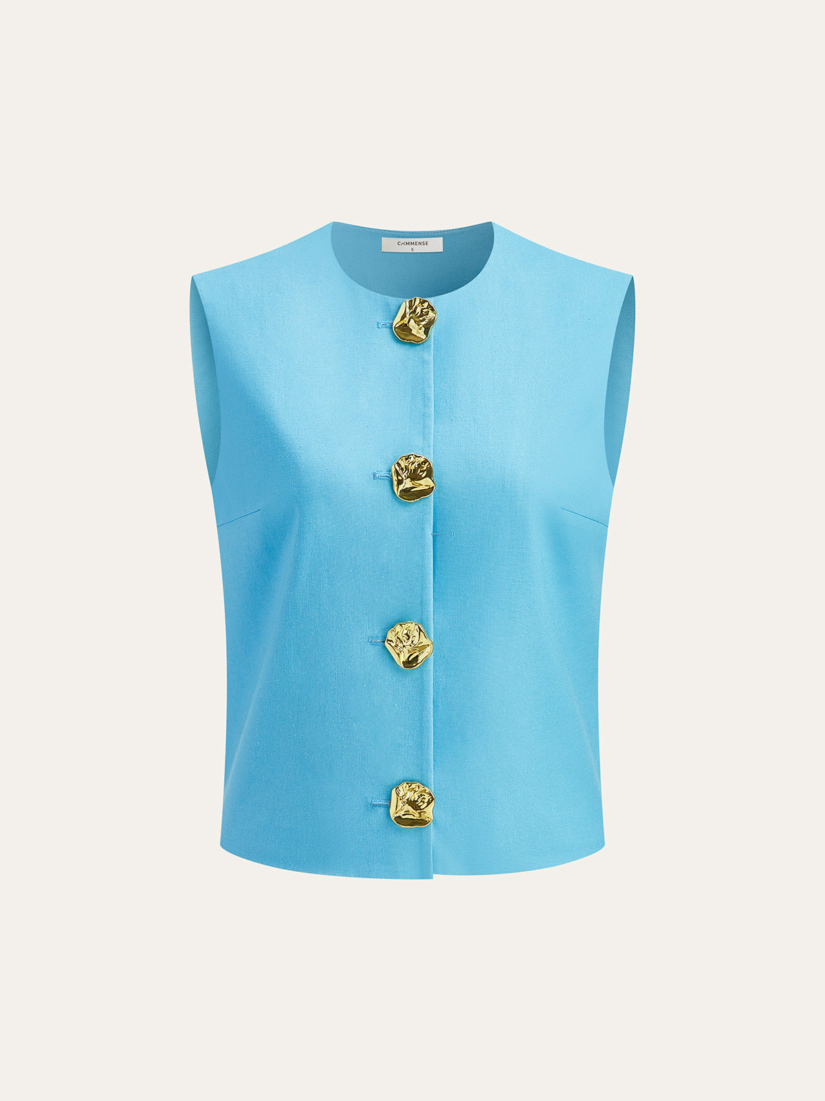 Cotton & Linen Button-Detail Vest-Chicvia