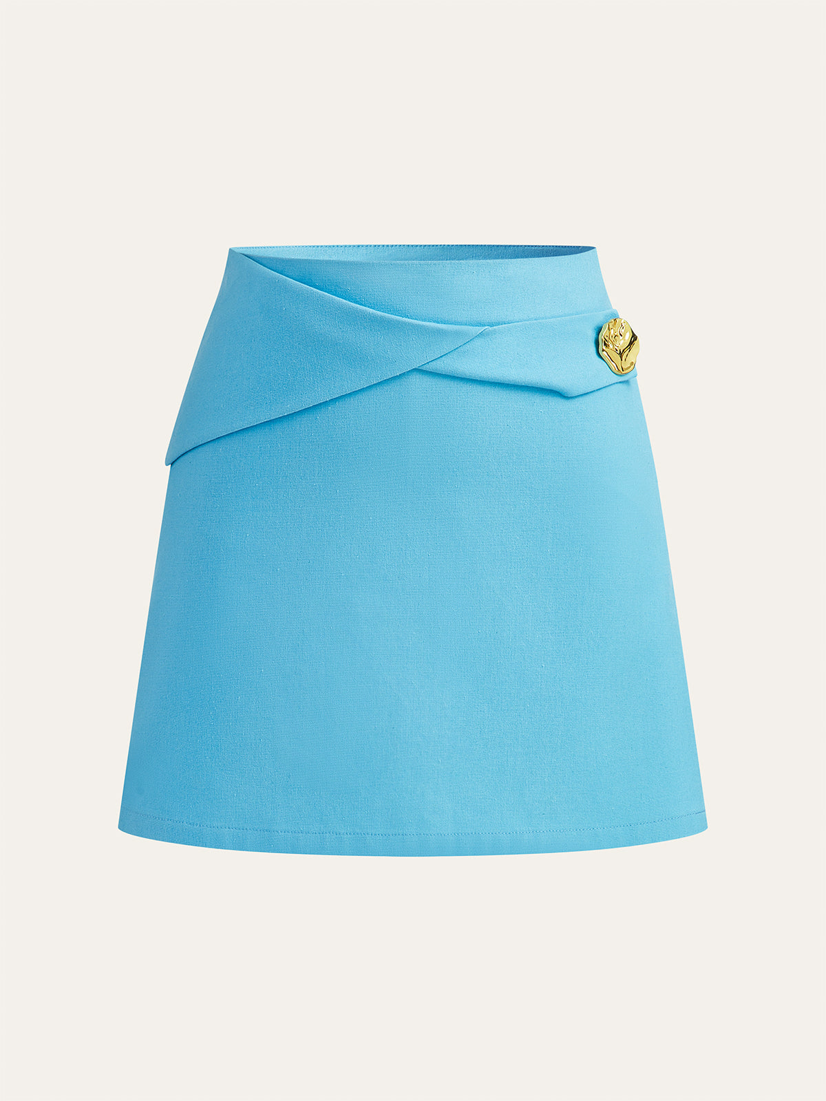 Cotton & Linen Wrap Skirt With Metal Detail-Chicvia