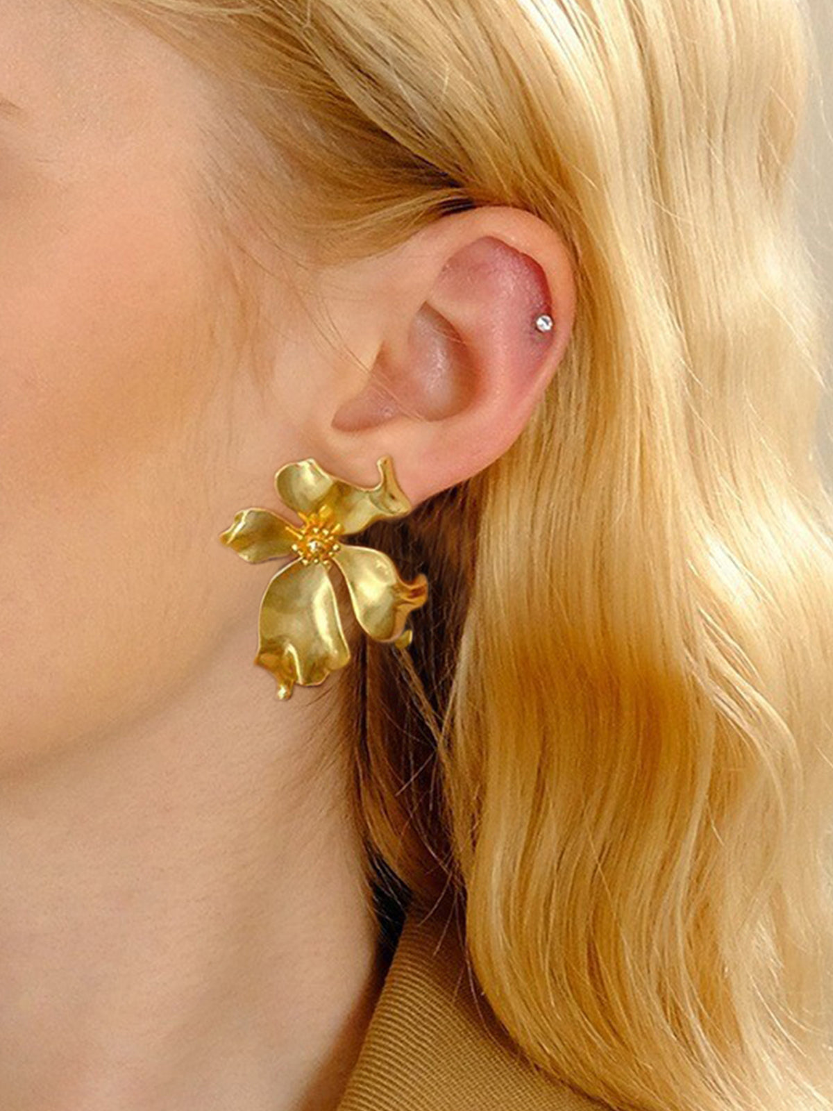 Metal Flower Earrings-Chicvia