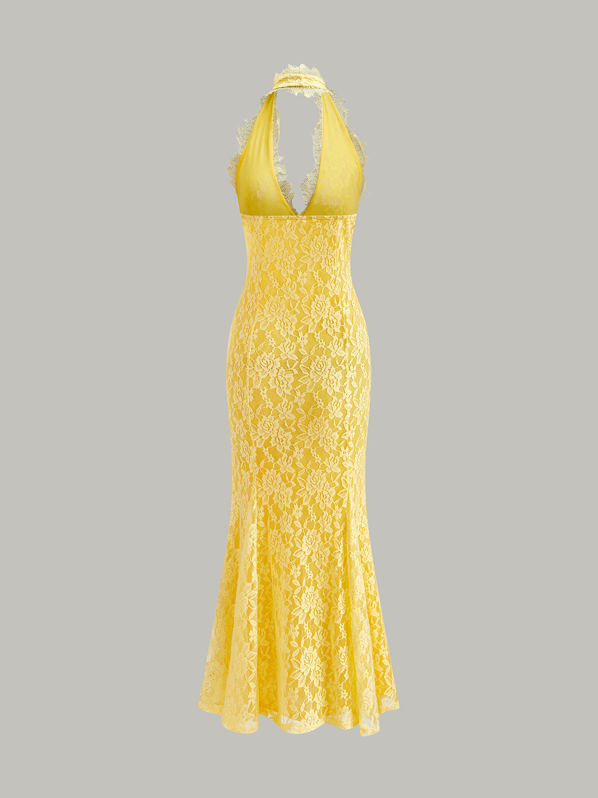 Halter Neck Floral Lace Dress-Chicvia