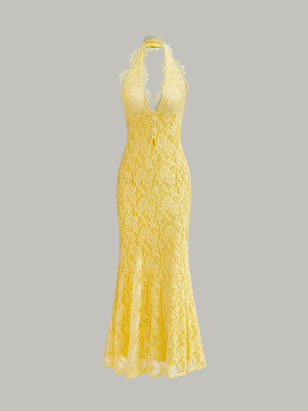 Halter Neck Floral Lace Dress-Chicvia