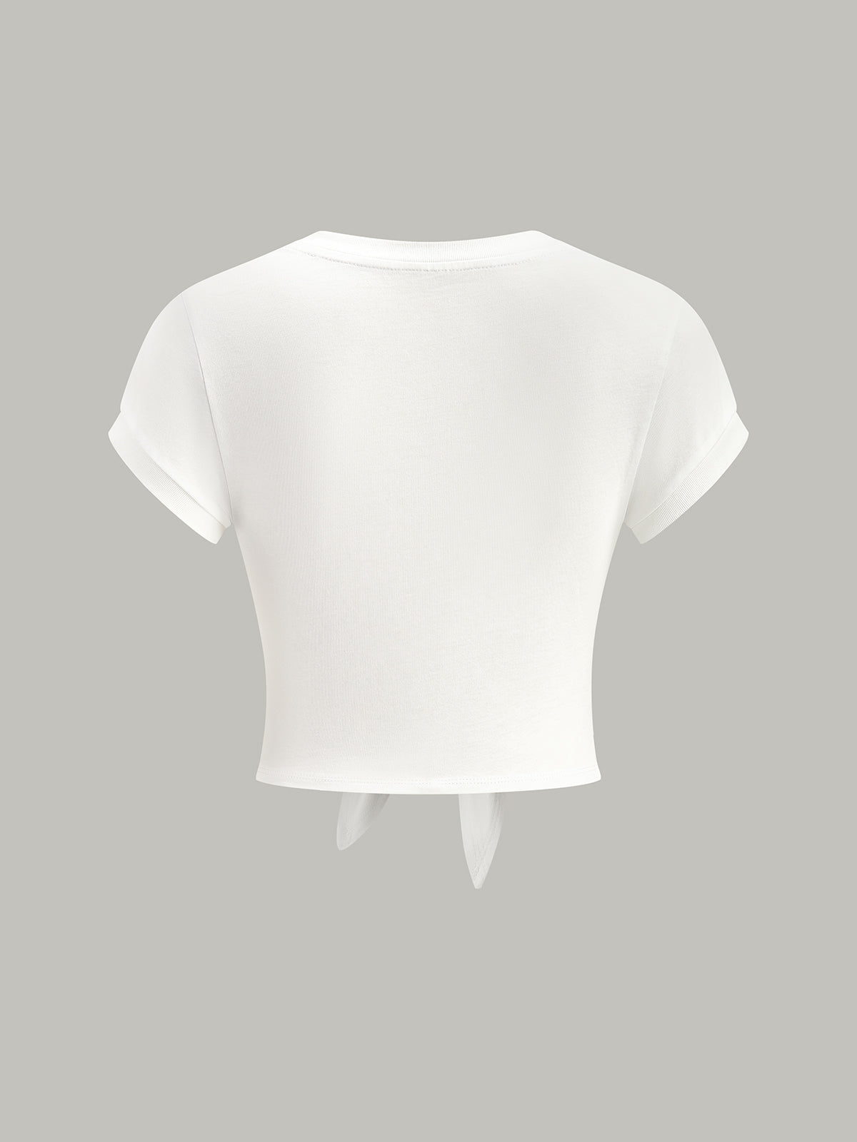 Knot Front V-Neck T-Shirt-Chicvia
