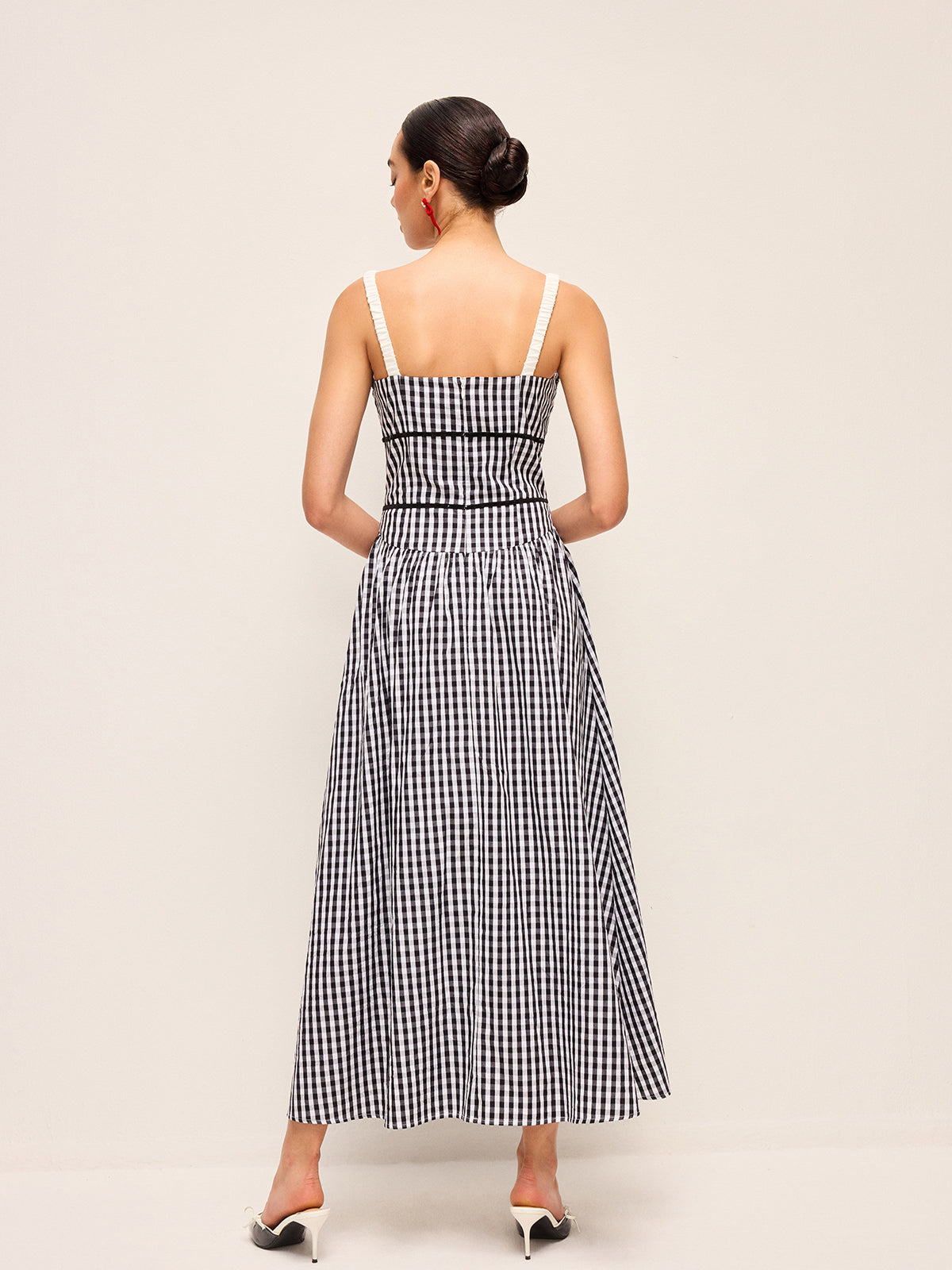 Gingham Corset-Style Midi Dress-Chicvia