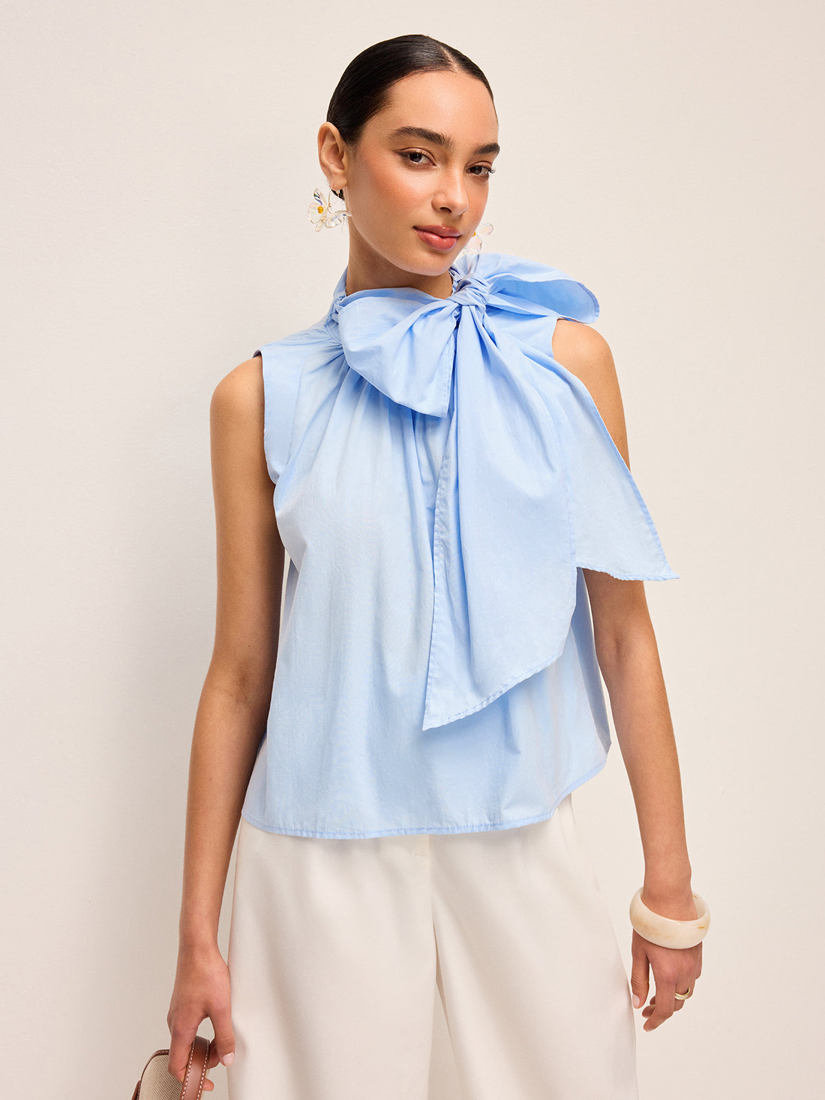 Oversized Bow Neck Sleeveless Top-Chicvia