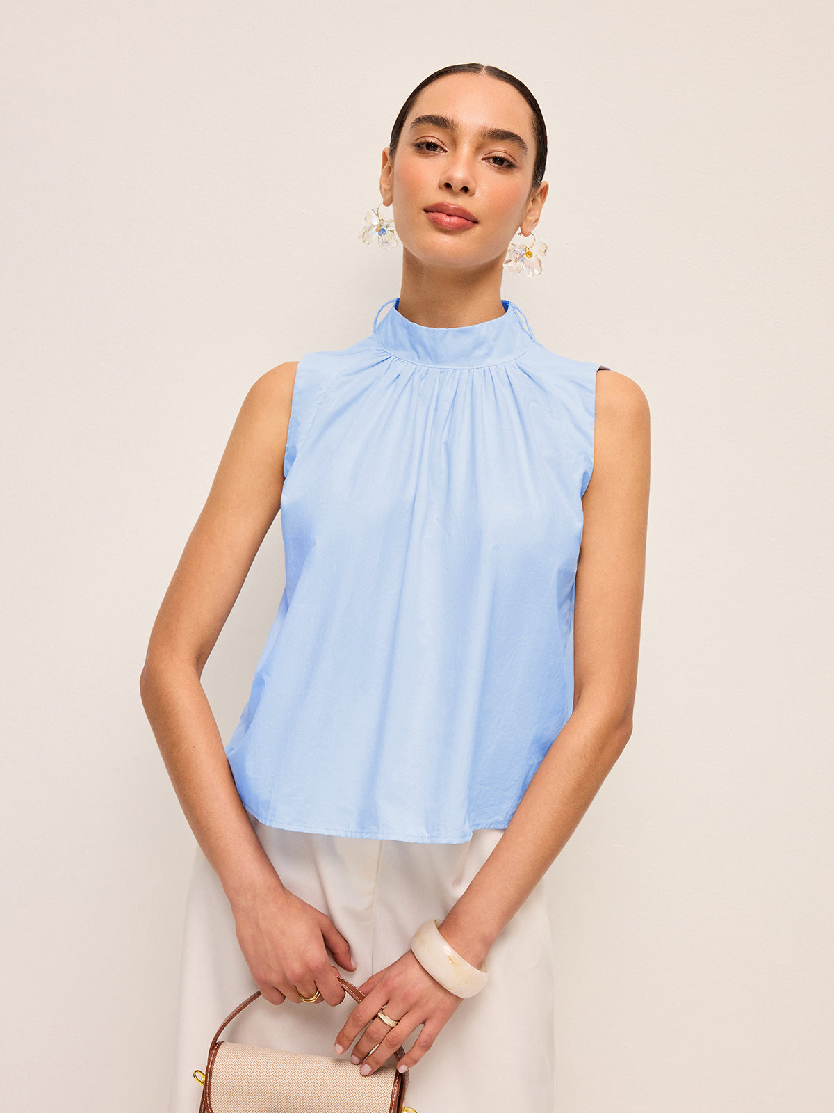 Oversized Bow Neck Sleeveless Top-Chicvia