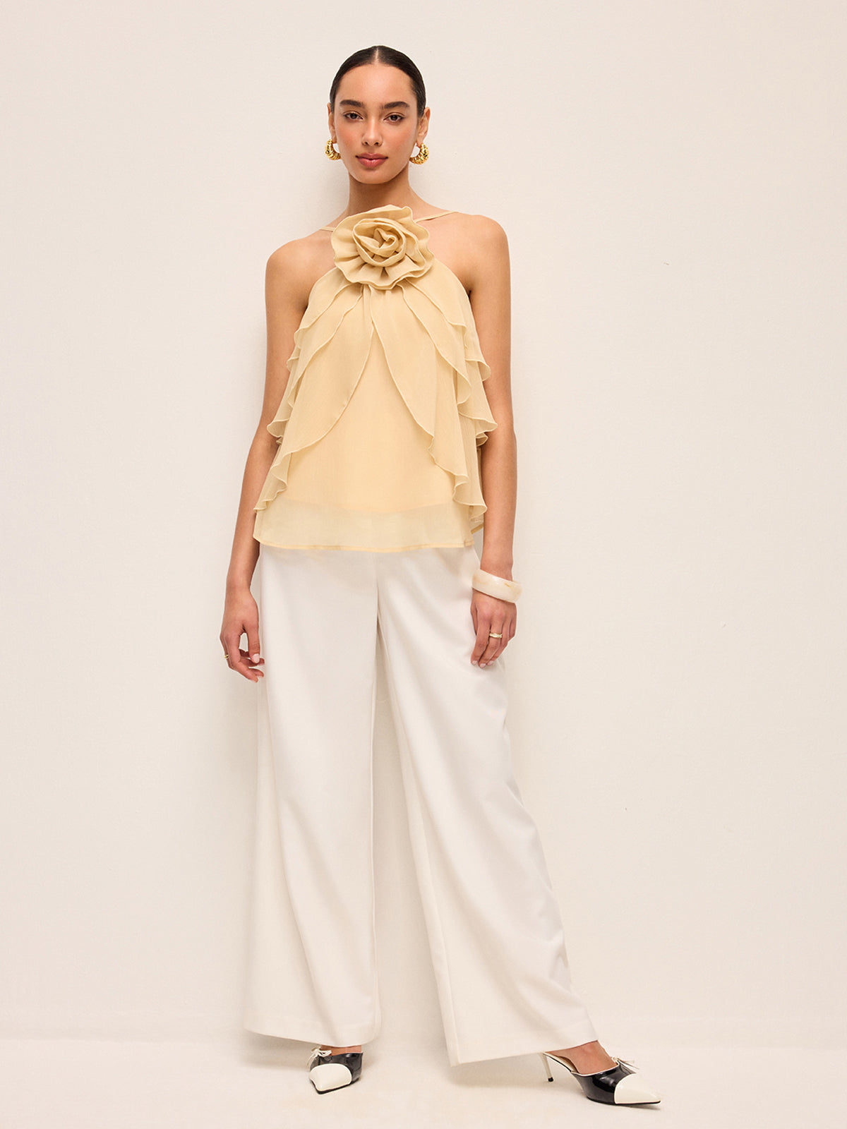 Floral Ruffle Halter Top-Chicvia