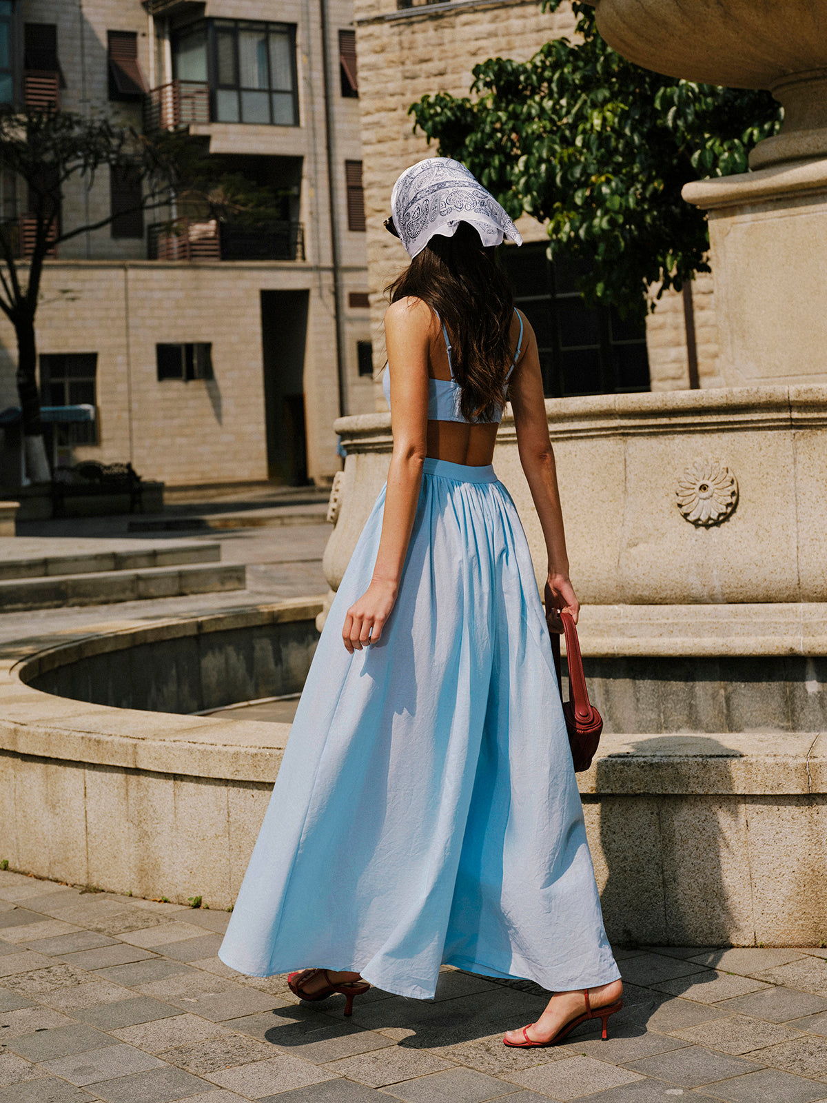 Cotton & Linen Pocket Detail Skirt Set-Chicvia