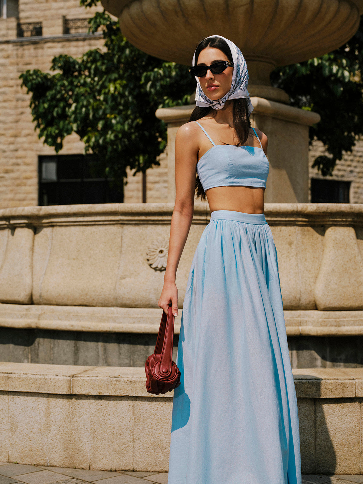 Cotton & Linen Pocket Detail Skirt Set-Chicvia