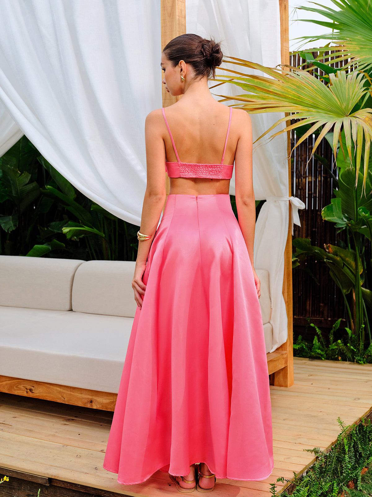 Floral Embellished Crop Top With A-Line Skirt Set-Chicvia