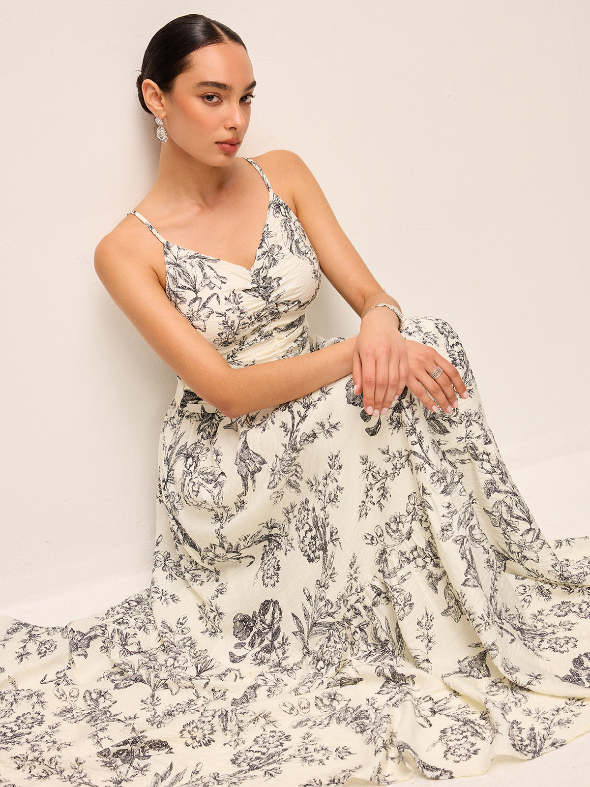 Floral Print Ruched Cami Dress-Chicvia